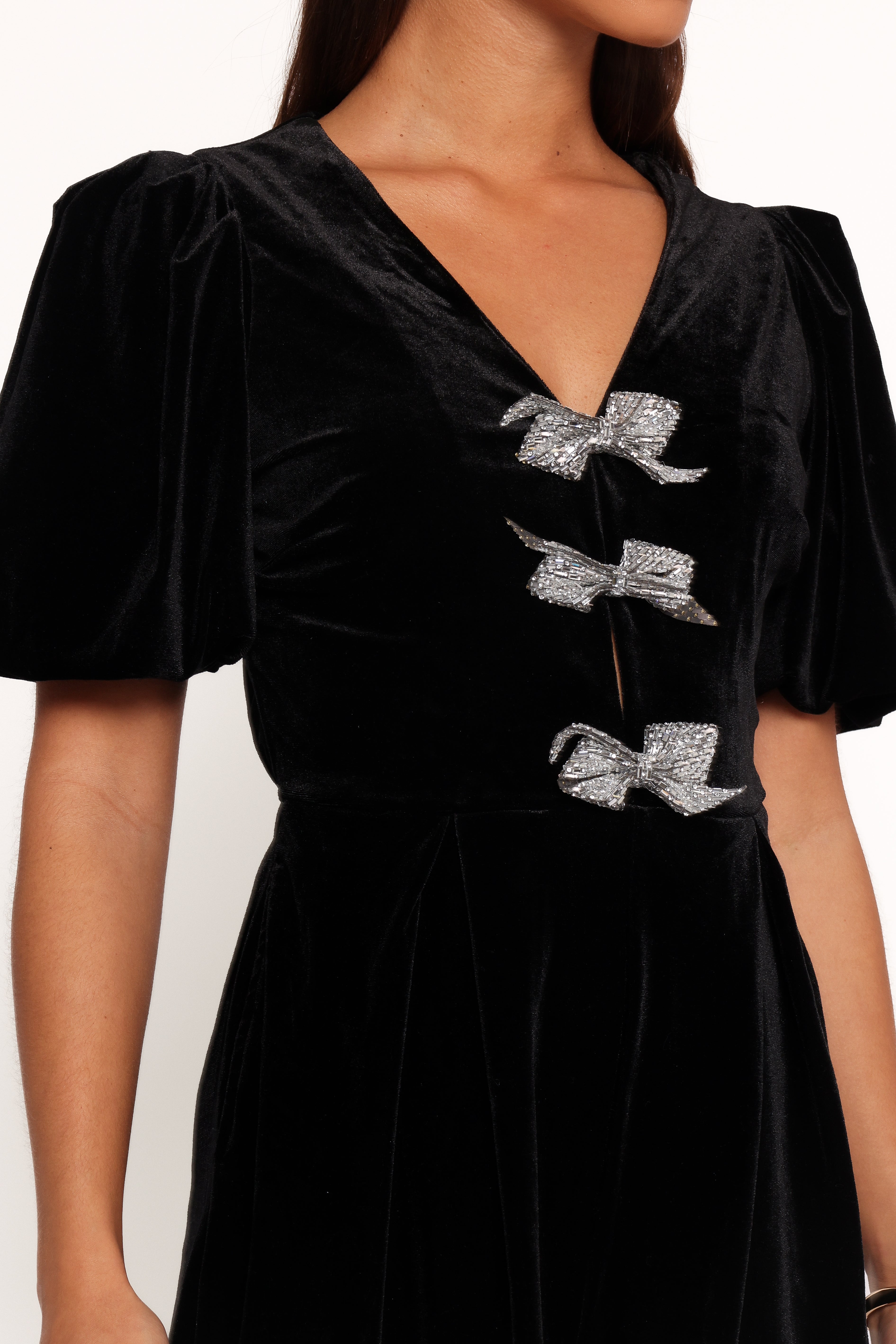 Black Velvet Romper with Bow Detail - Norah Women's Jumpsuit