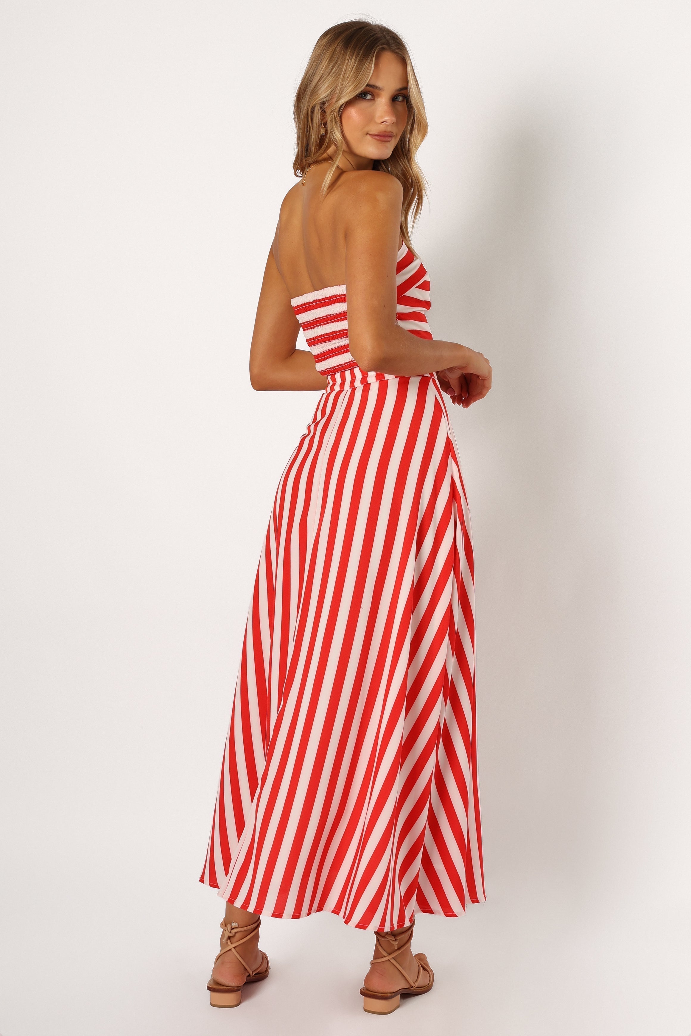 Red & White Striped Strapless Crop Top and Maxi Skirt Set - Elijah