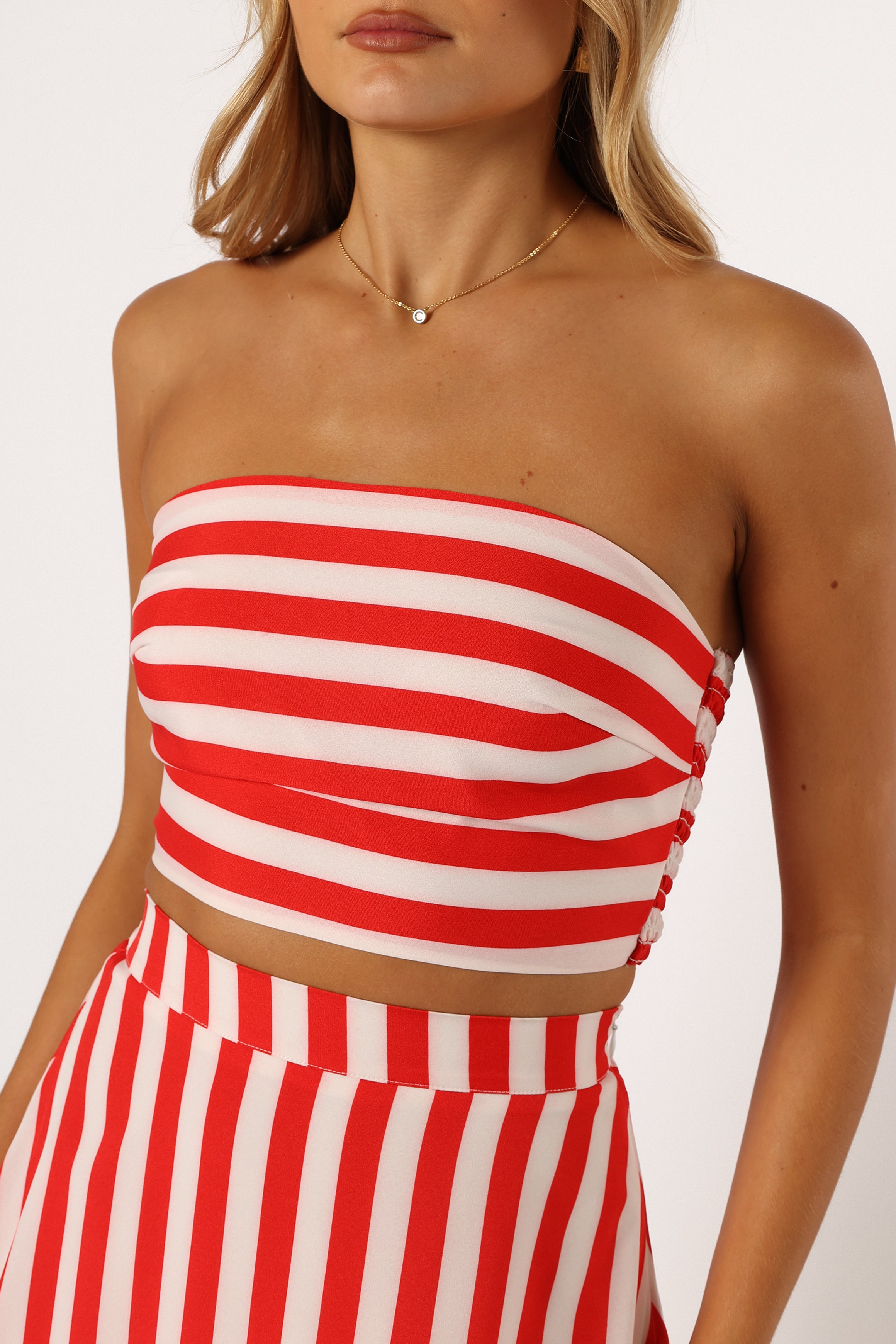 Red & White Striped Strapless Crop Top and Maxi Skirt Set - Elijah