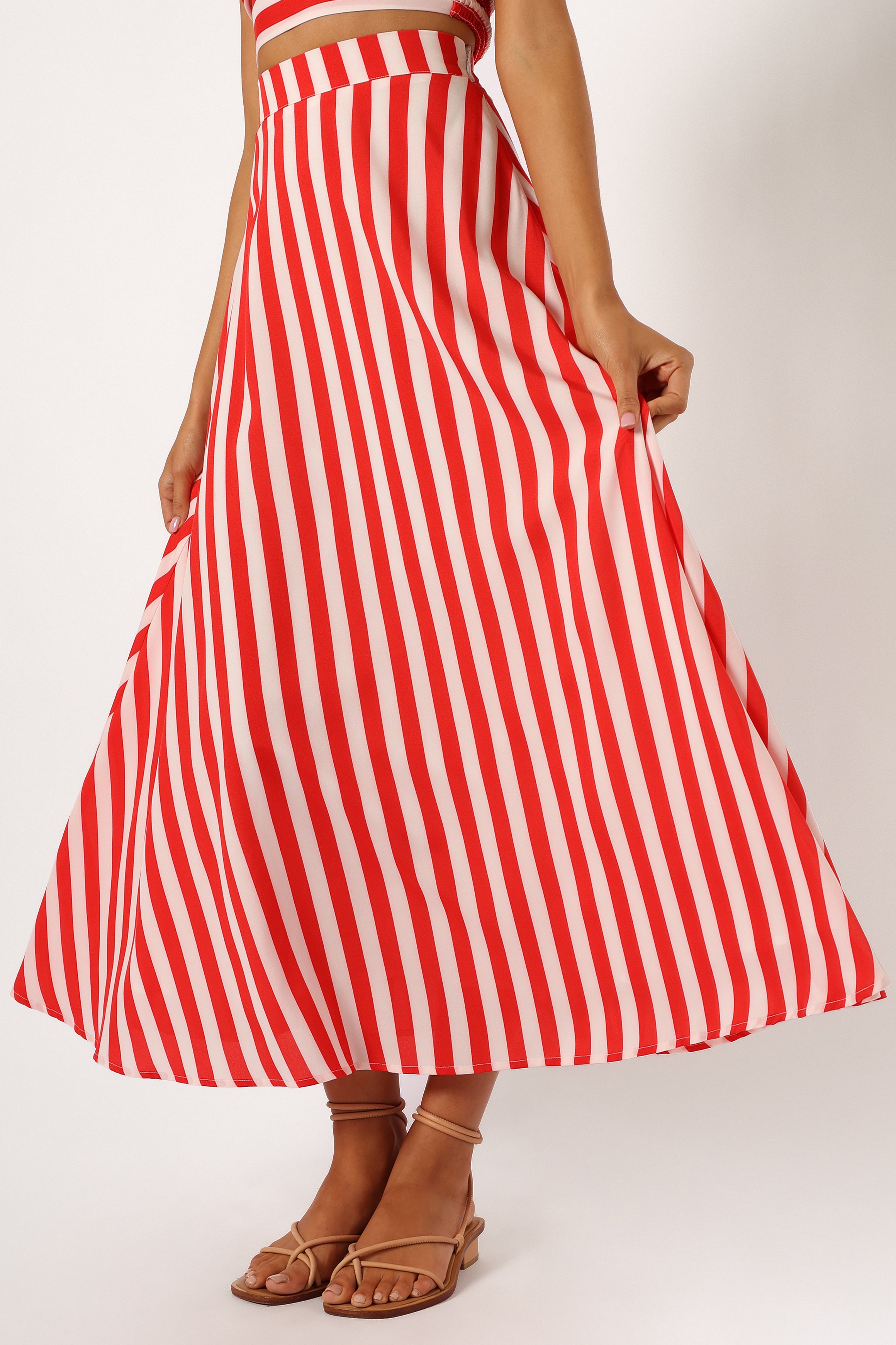 Red & White Striped Strapless Crop Top and Maxi Skirt Set - Elijah