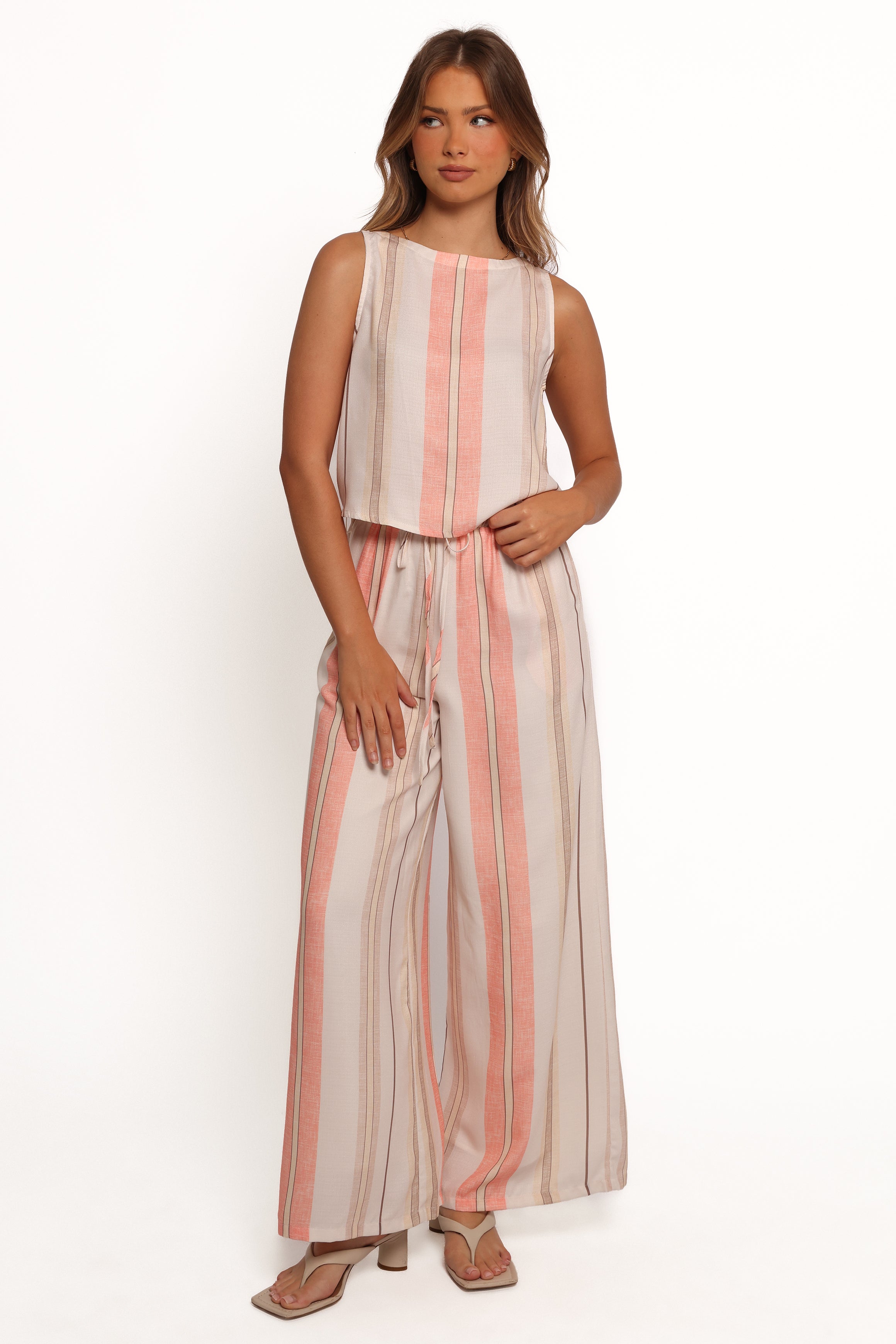 Women's Linen-Blend Stripe Pant Set with Sleeveless Top - McKenzie