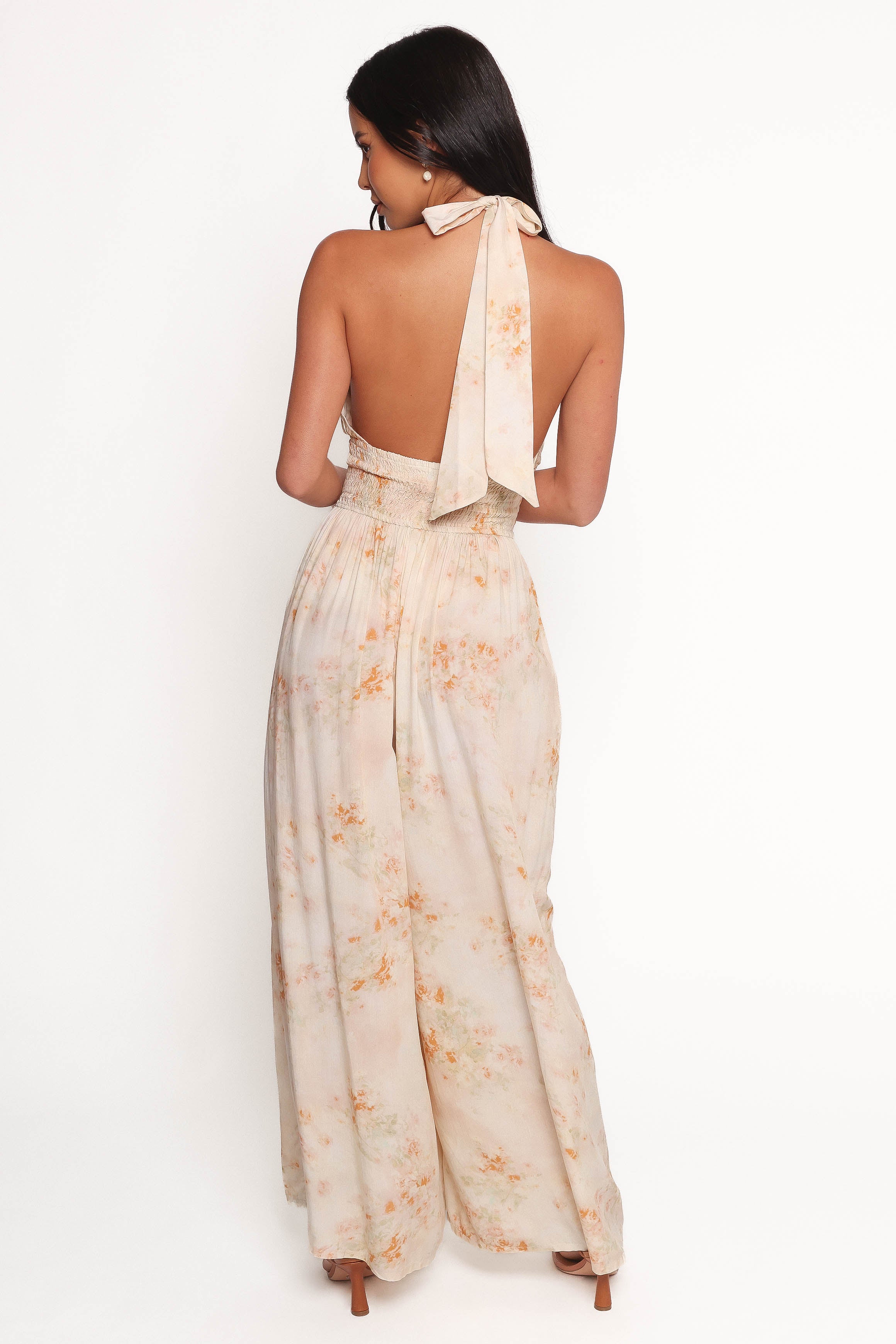 Lunaria Floral Halterneck Jumpsuit - Rayon Wide Leg with Pockets