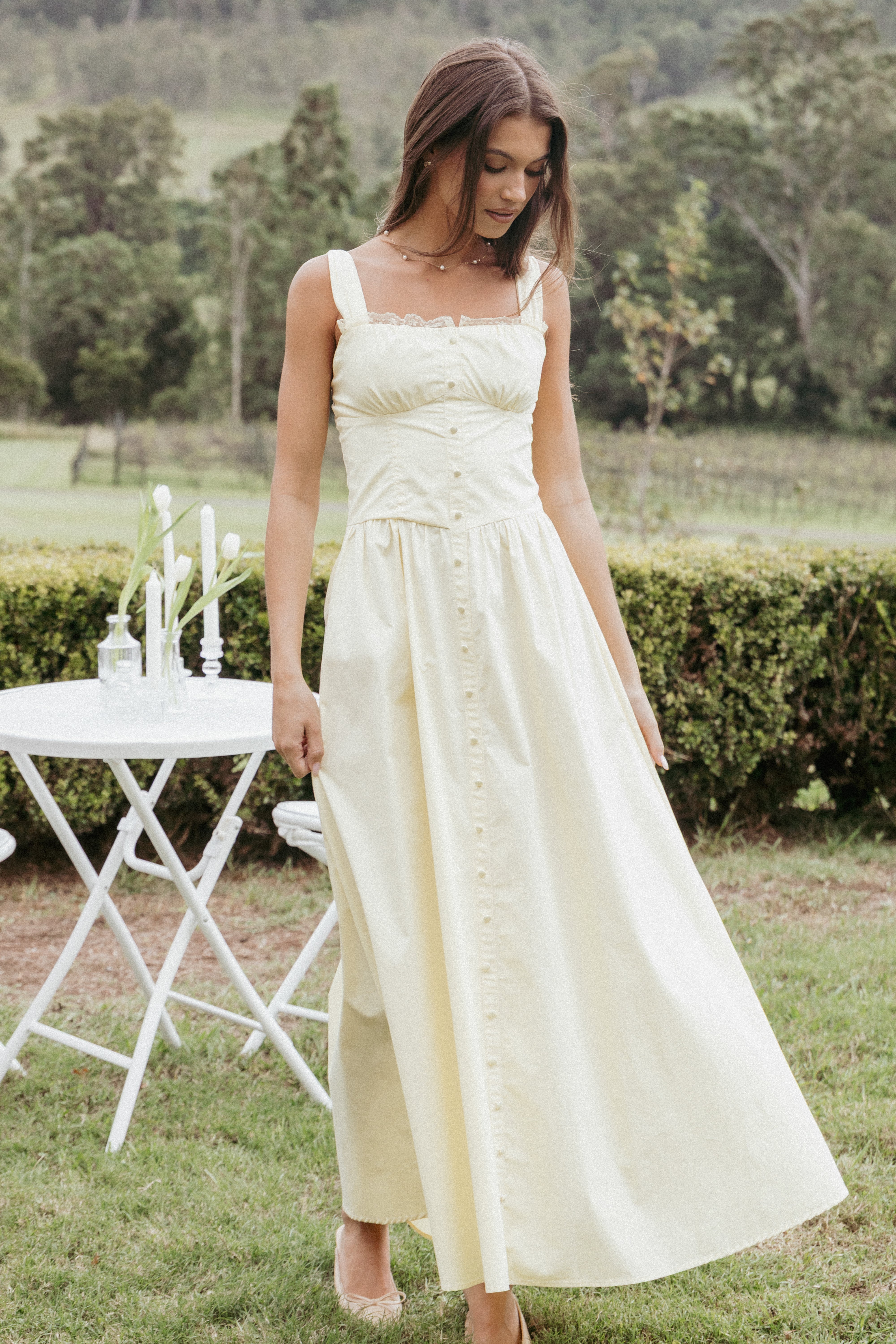 Bellus Yellow Cotton Maxi Dress with Square Neckline & Adjustable Straps