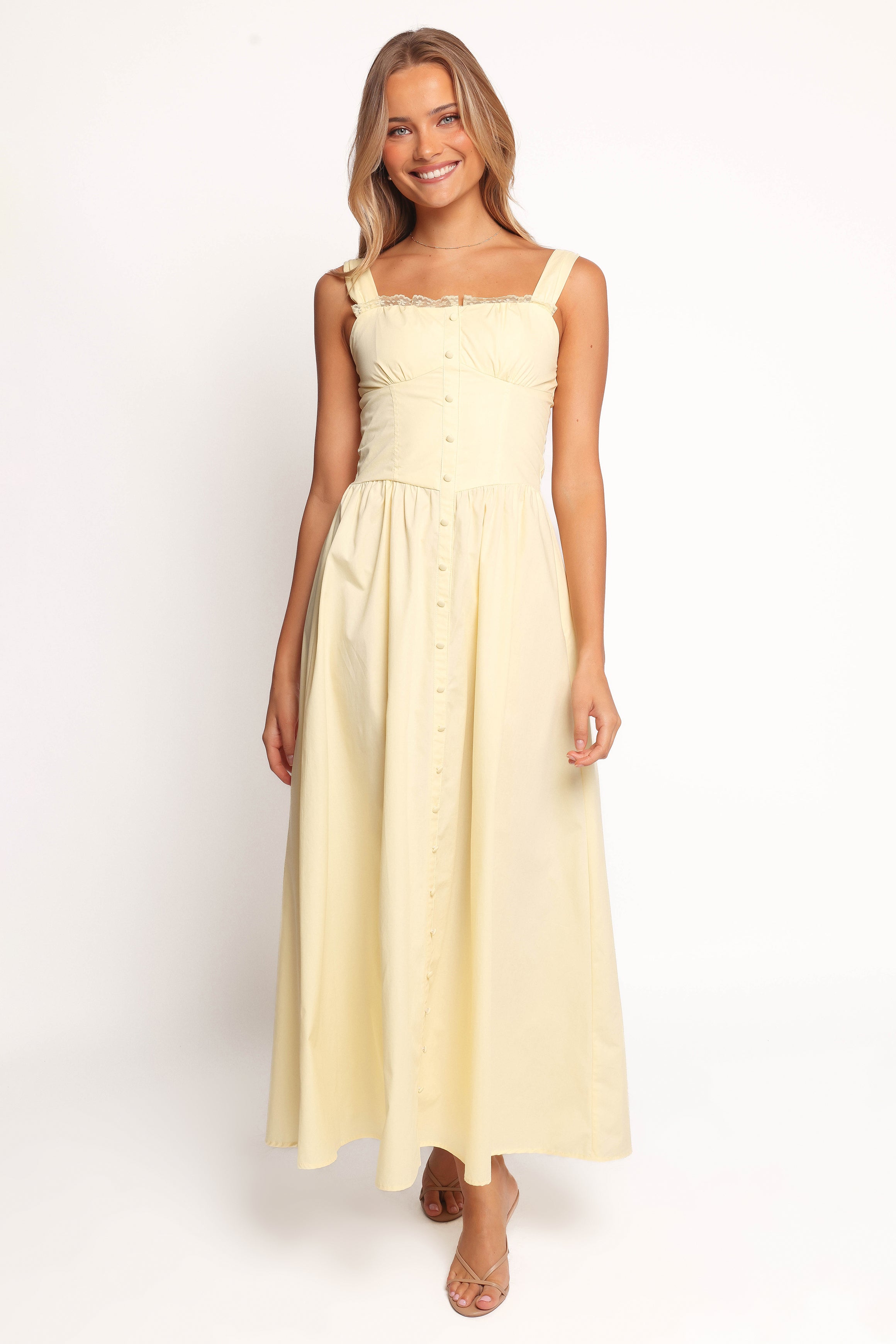 Bellus Yellow Cotton Maxi Dress with Square Neckline & Adjustable Straps
