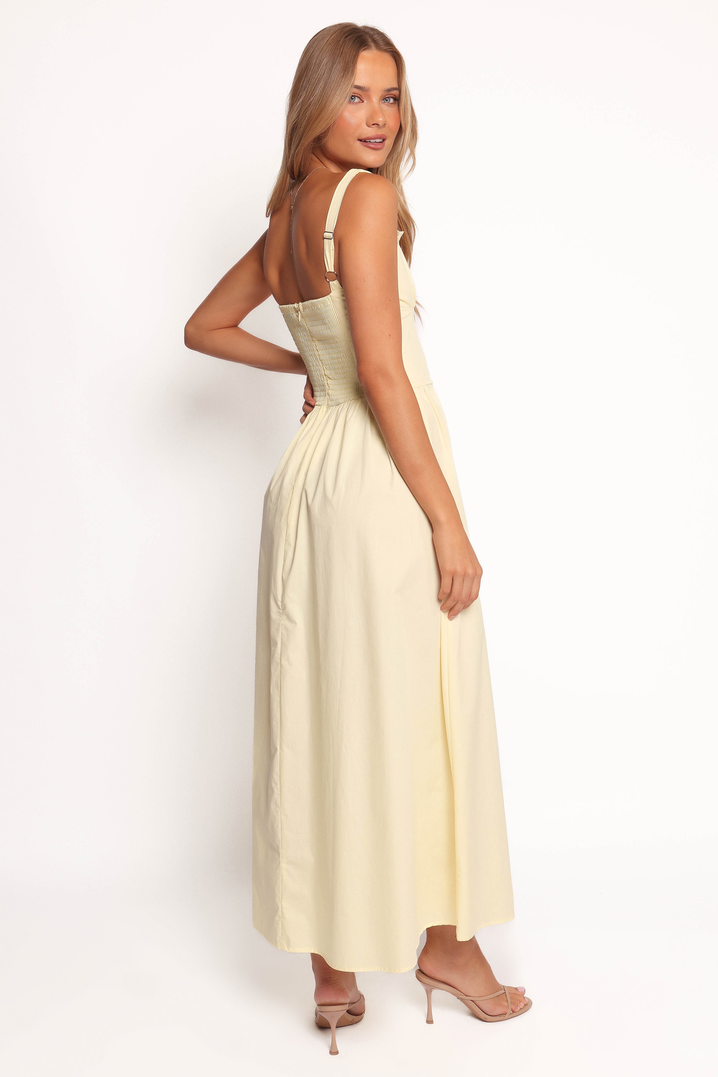 Bellus Yellow Cotton Maxi Dress with Square Neckline & Adjustable Straps