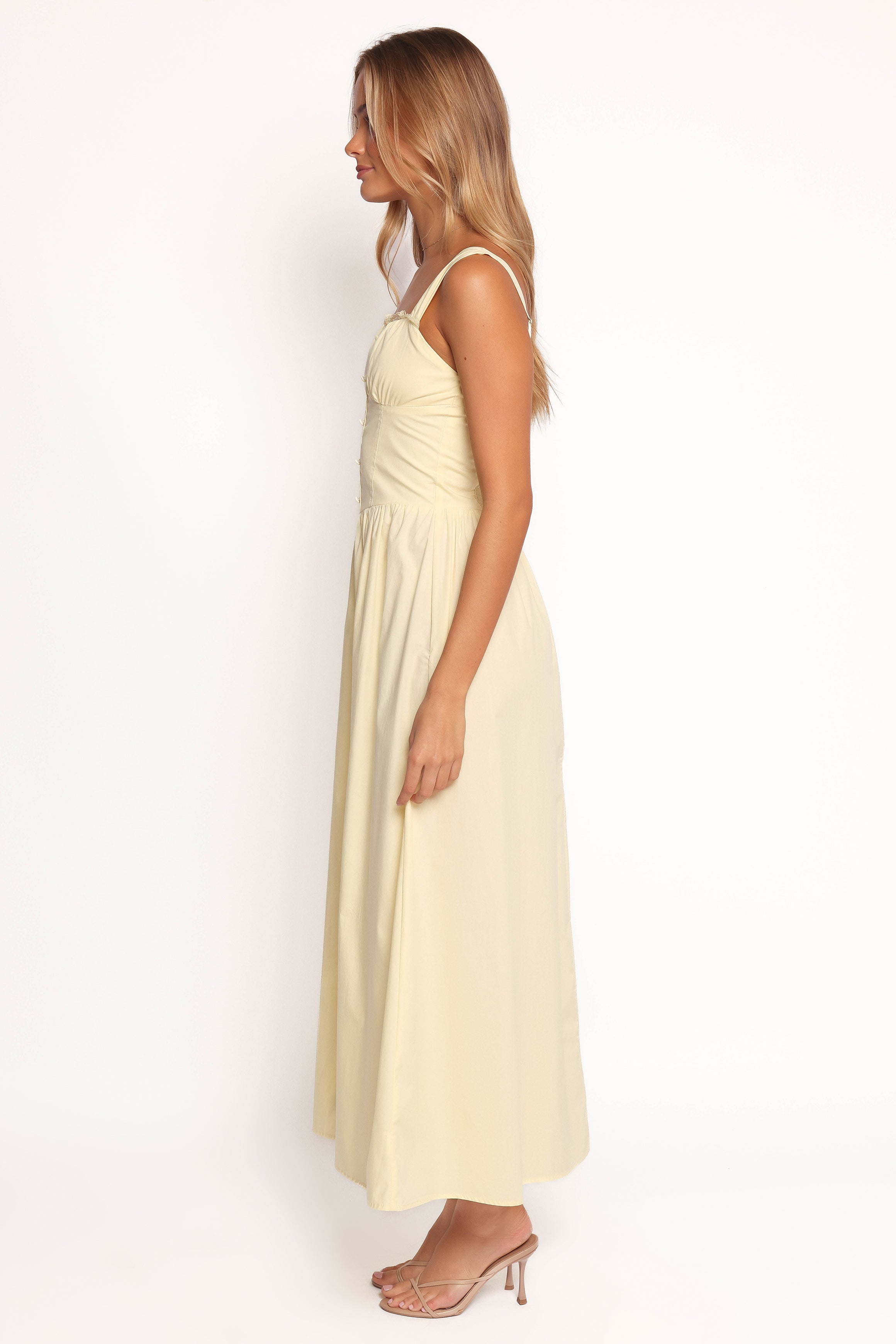 Bellus Yellow Cotton Maxi Dress with Square Neckline & Adjustable Straps