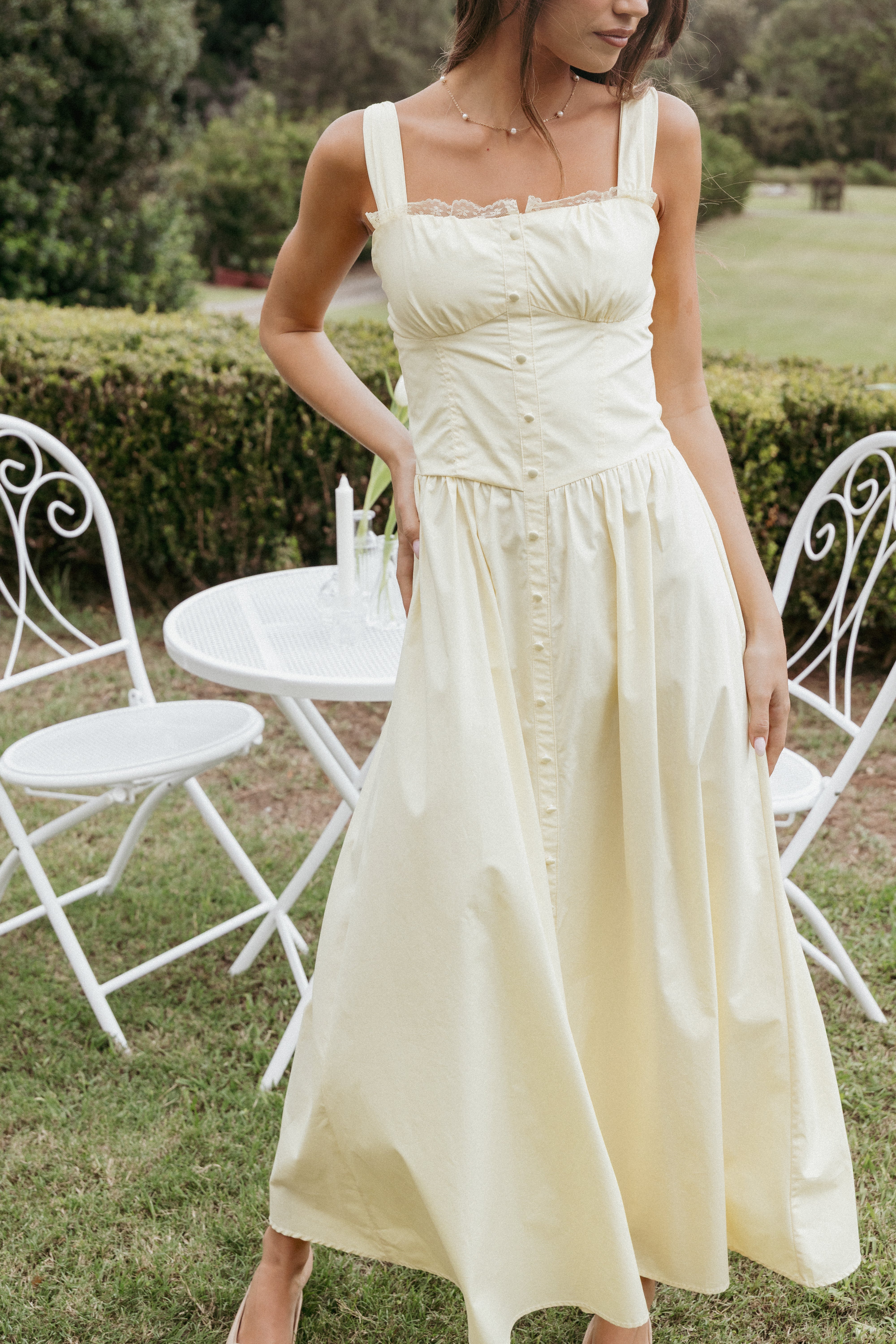 Bellus Yellow Cotton Maxi Dress with Square Neckline & Adjustable Straps