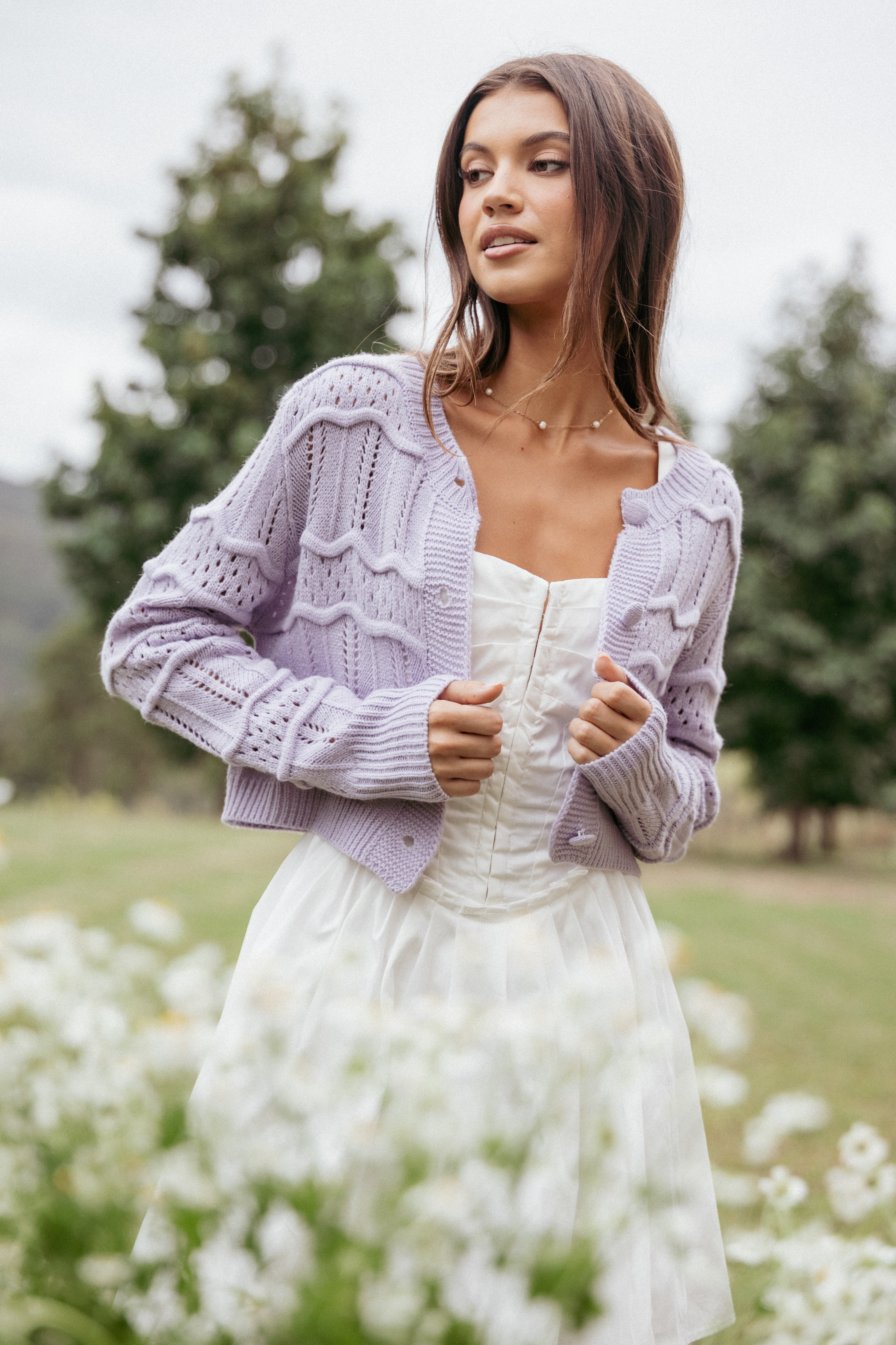 Aidy Lilac Cropped Cardigan with Button Front
