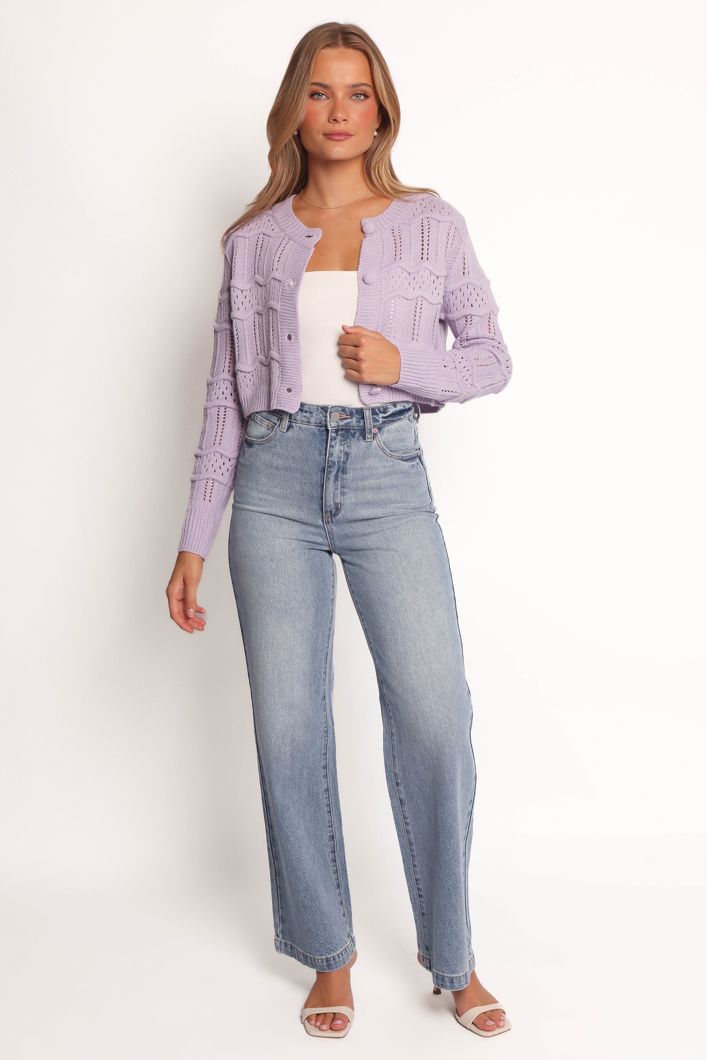 Aidy Lilac Cropped Cardigan with Button Front