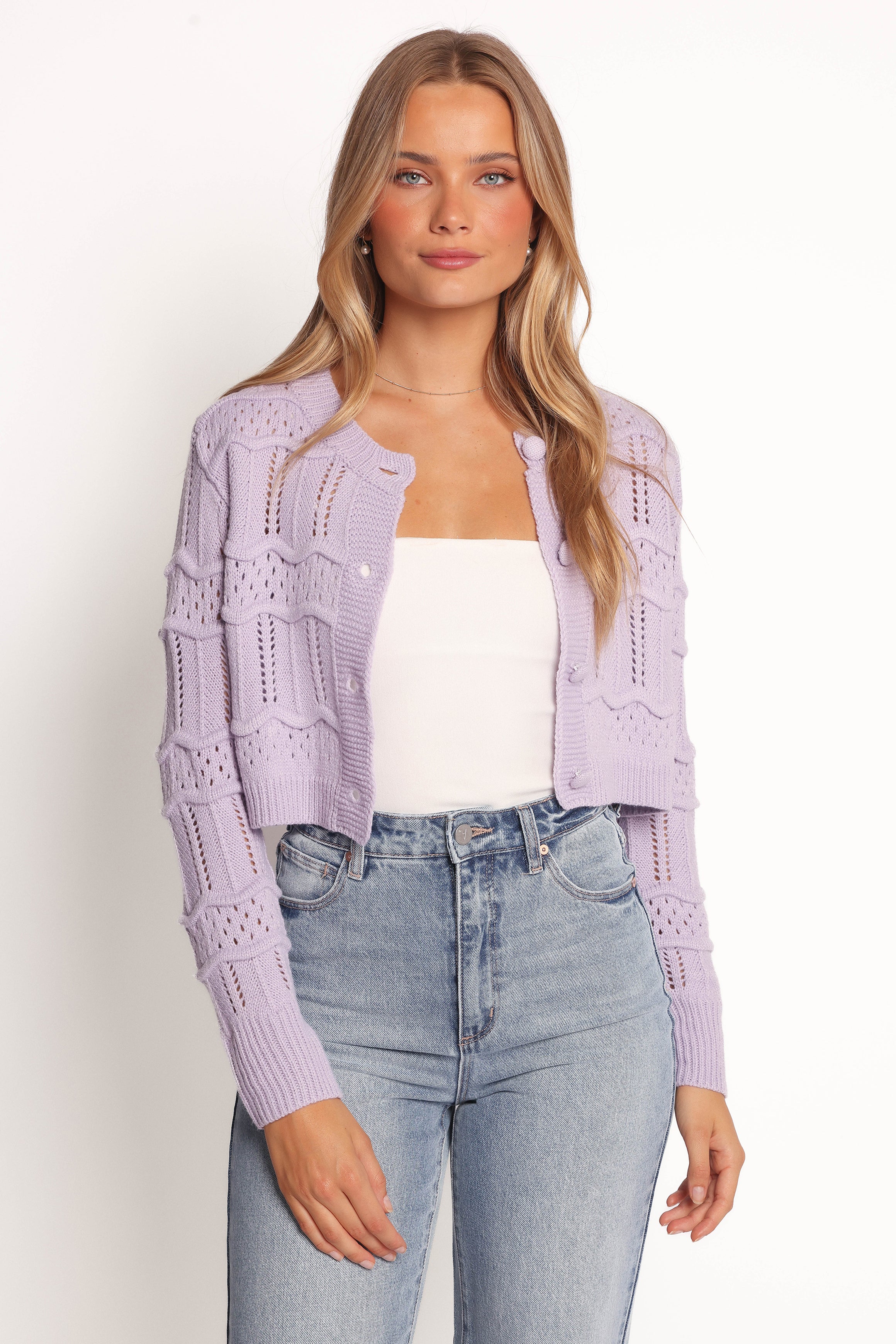 Aidy Lilac Cropped Cardigan with Button Front