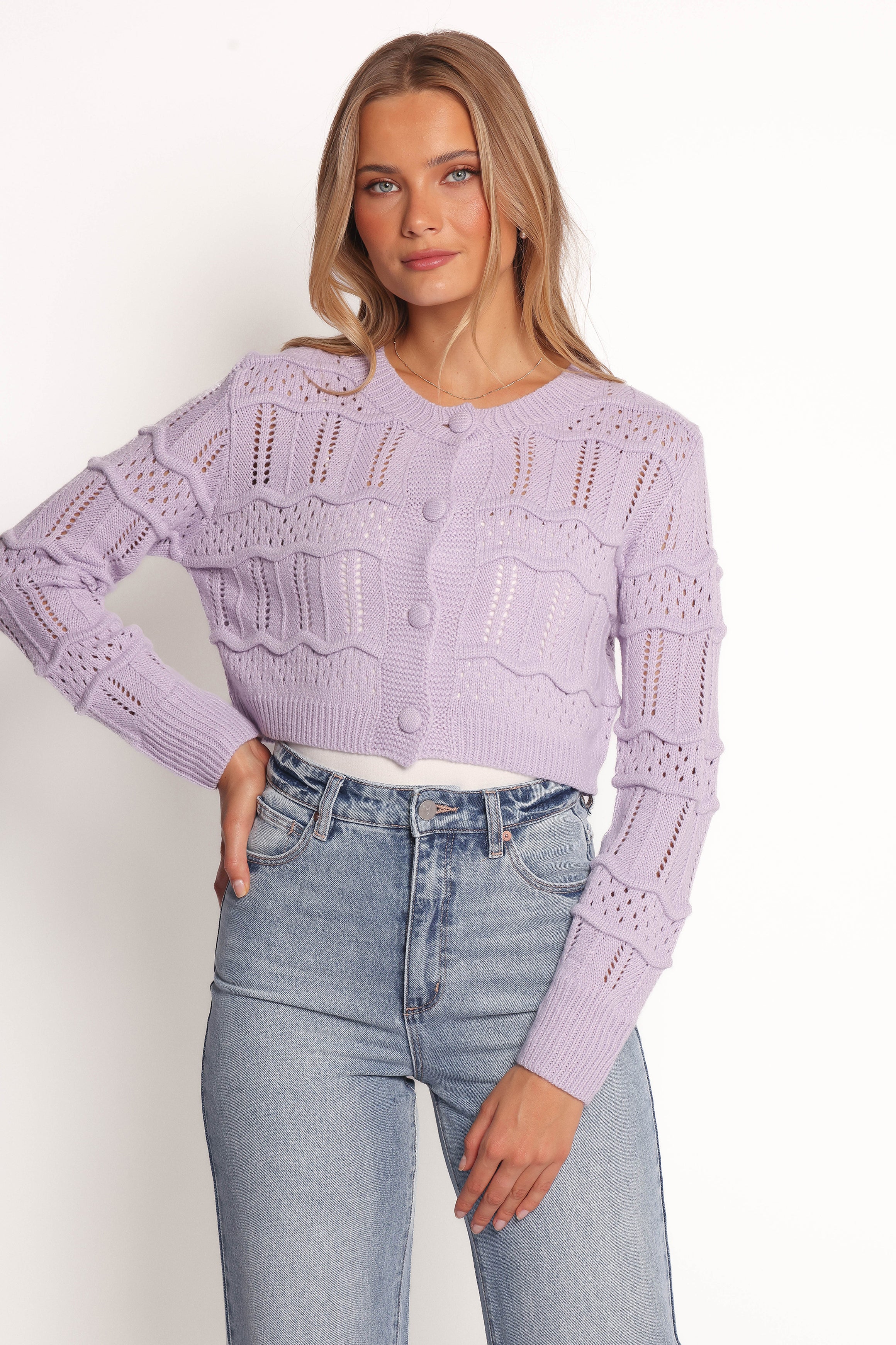 Aidy Lilac Cropped Cardigan with Button Front