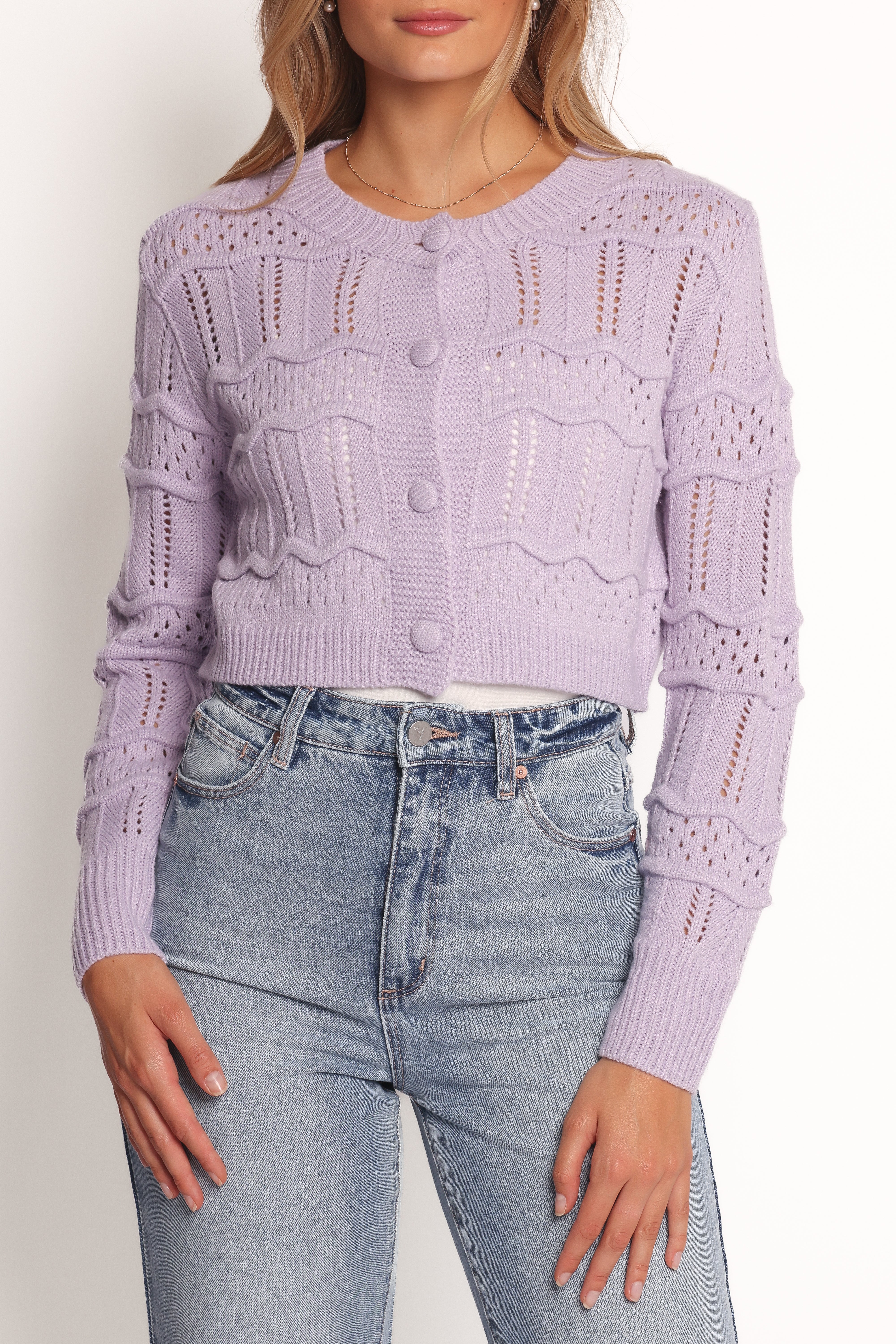 Aidy Lilac Cropped Cardigan with Button Front