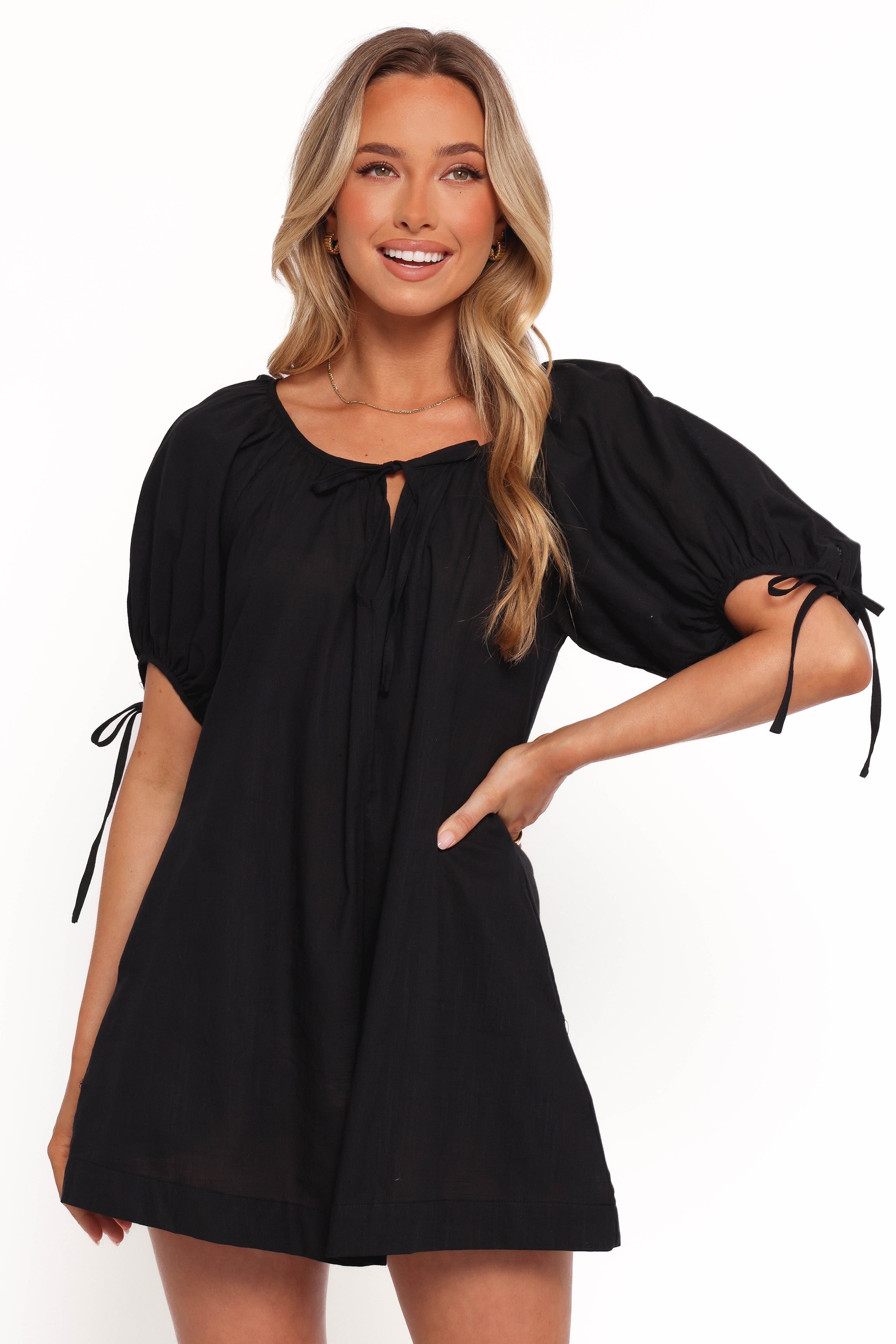 Women's Black Cotton Romper with V-Neck & Side Pockets