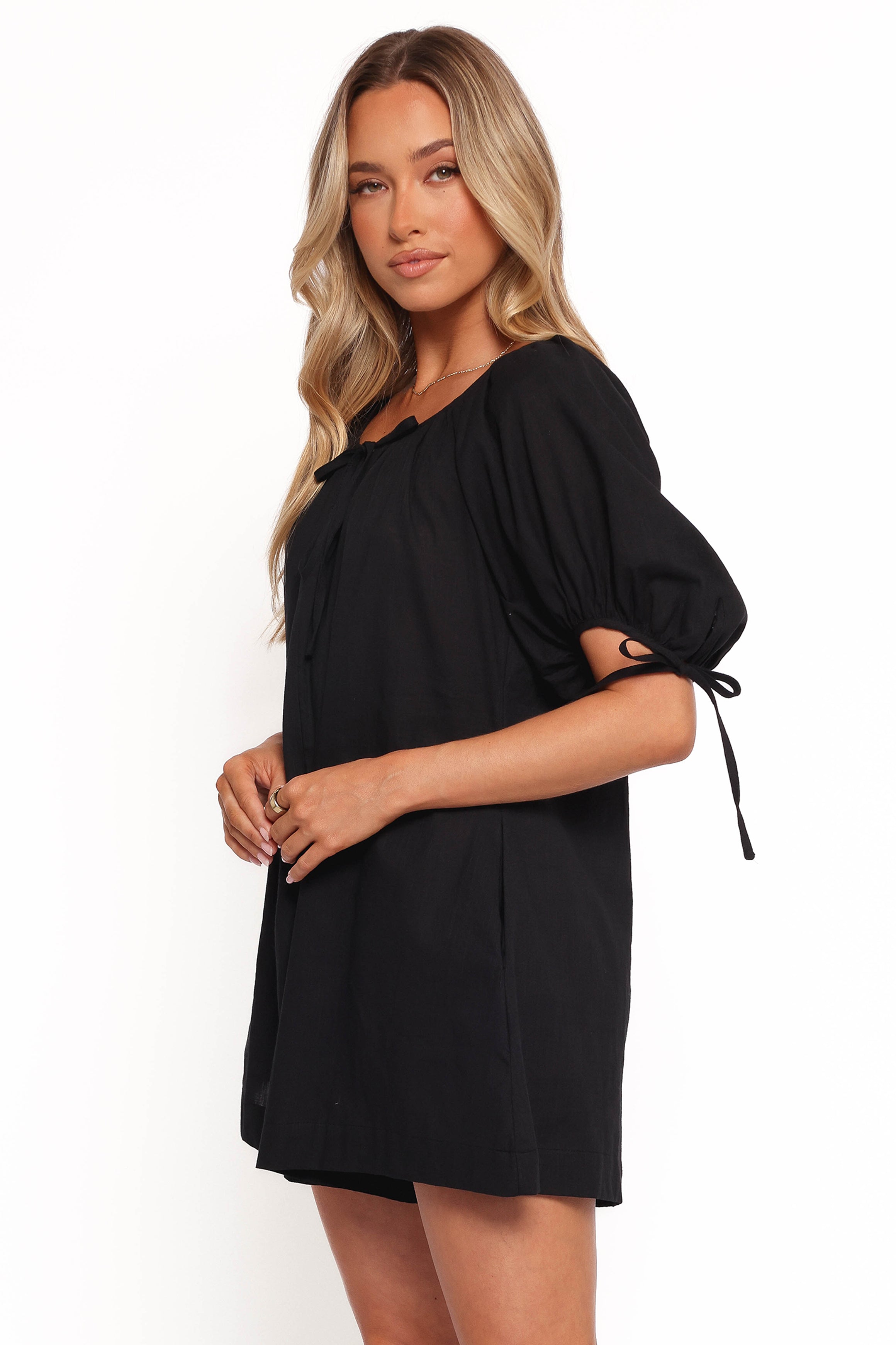 Women's Black Cotton Romper with V-Neck & Side Pockets