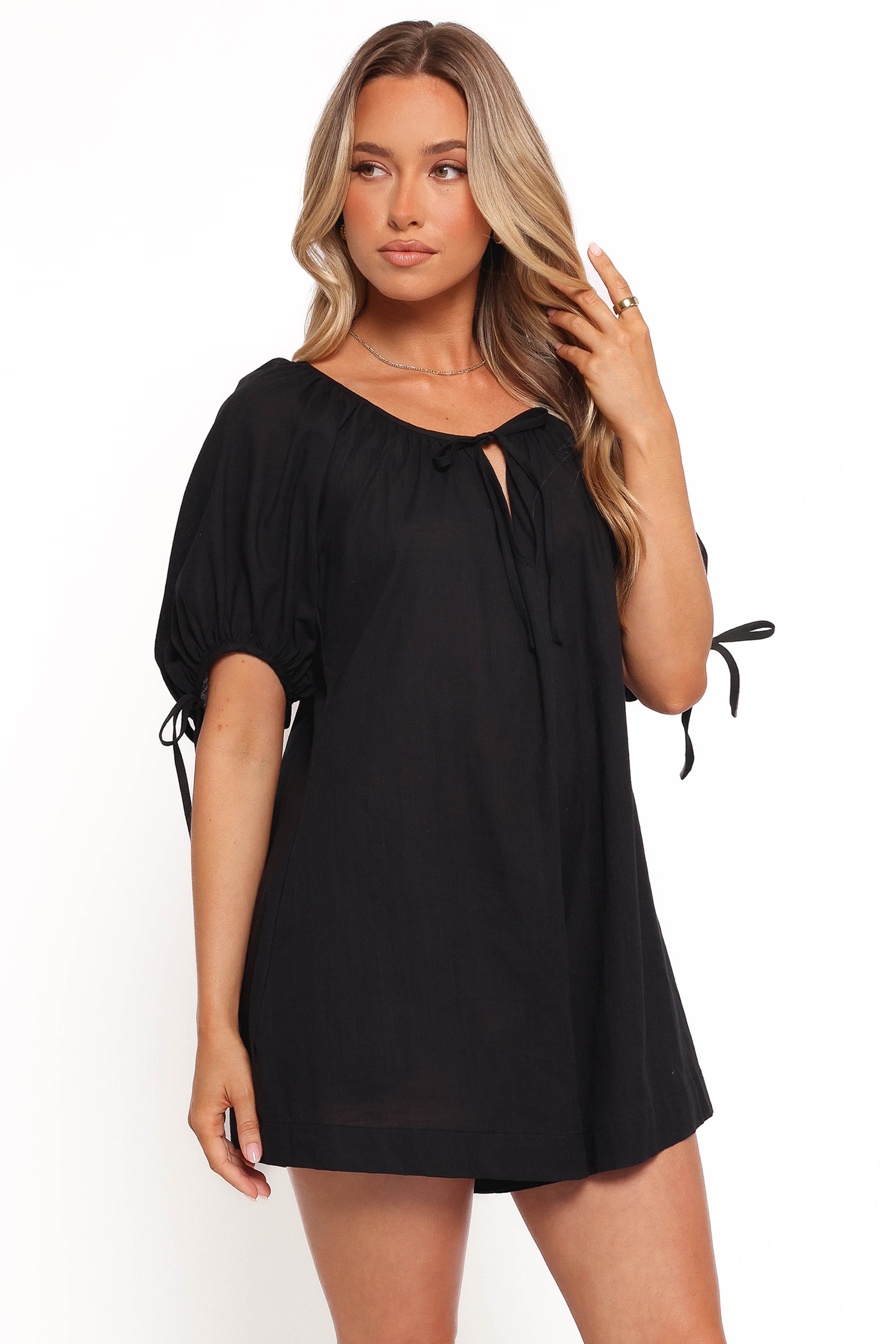 Women's Black Cotton Romper with V-Neck & Side Pockets