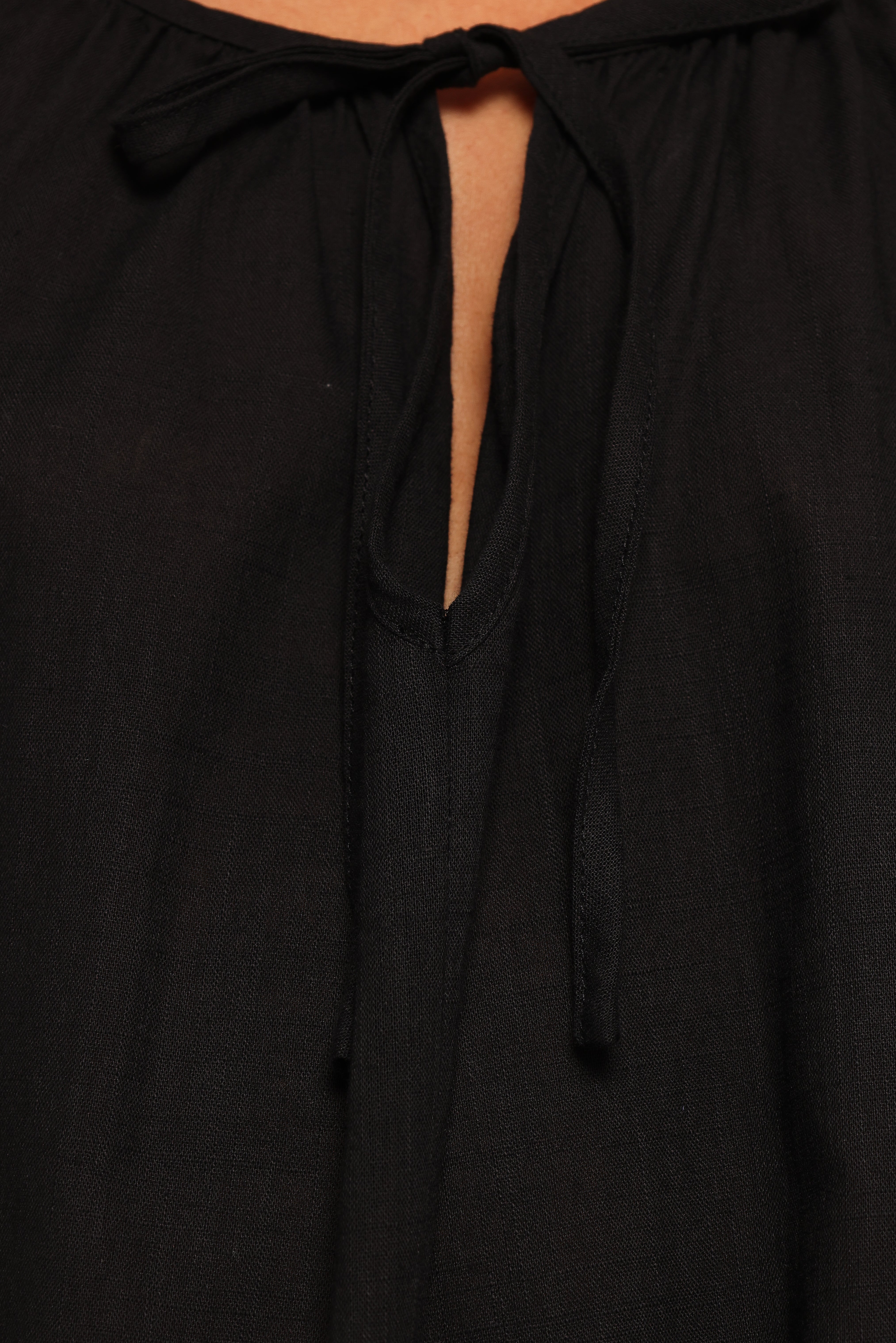 Women's Black Cotton Romper with V-Neck & Side Pockets