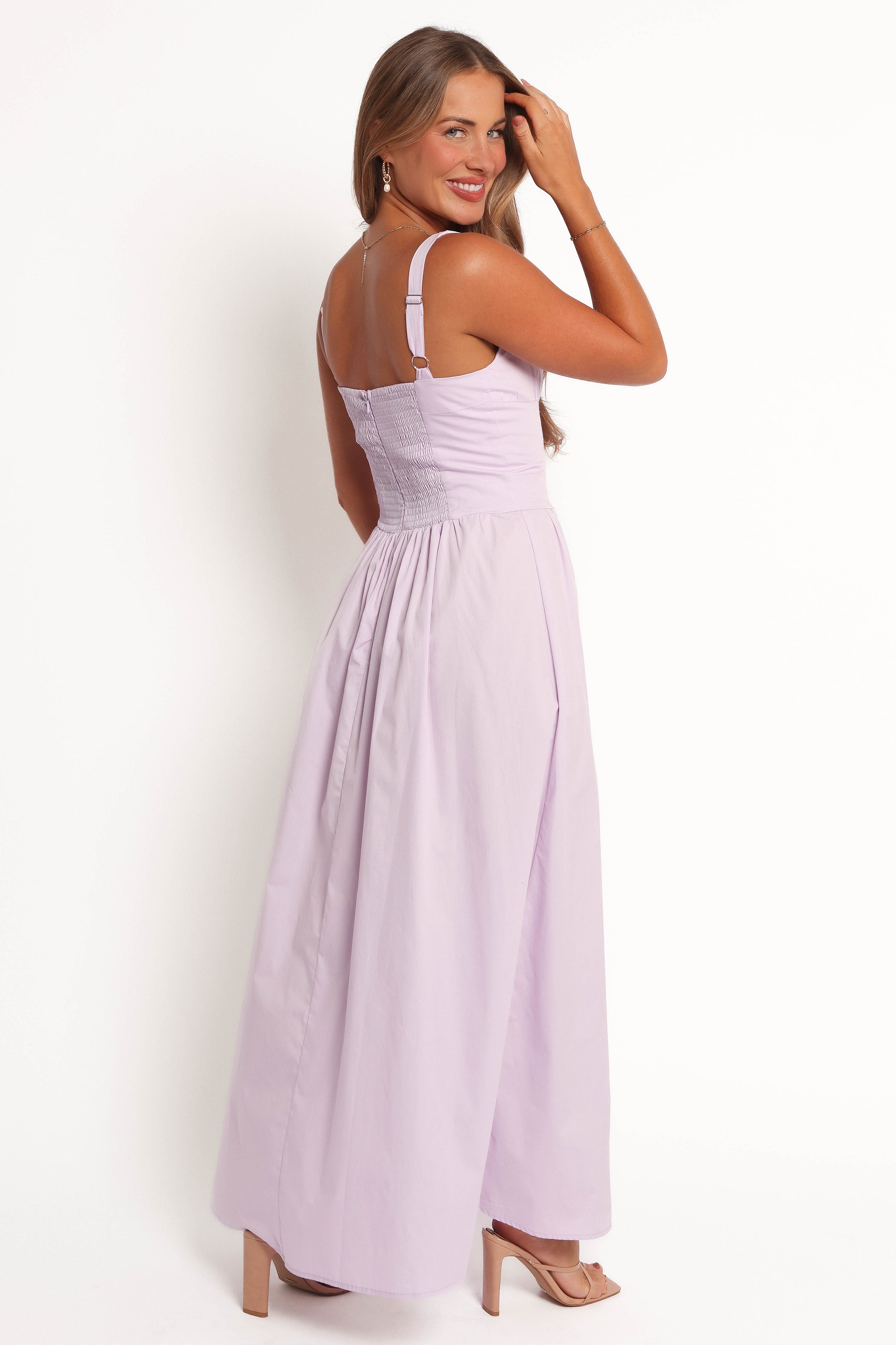 Lilac Cotton Maxi Dress with Square Neckline & Adjustable Straps - Bellus