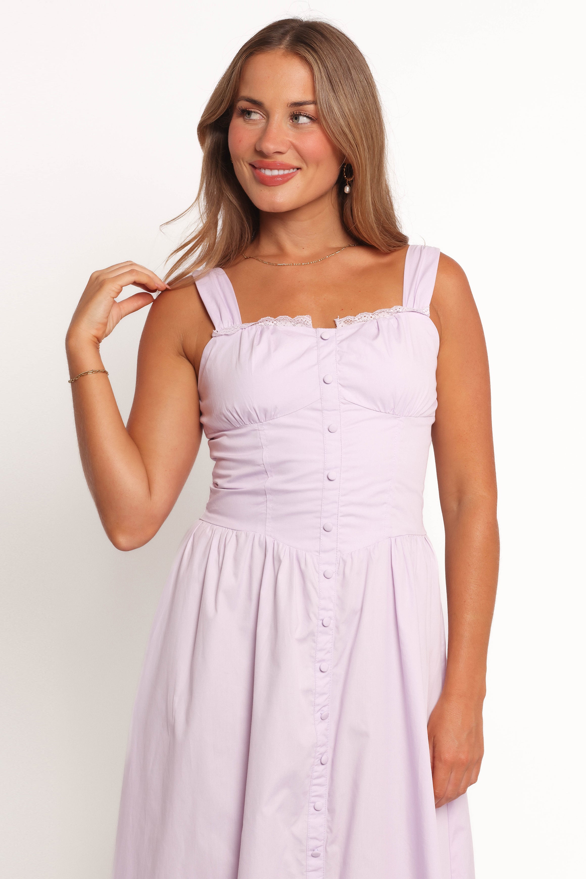 Lilac Cotton Maxi Dress with Square Neckline & Adjustable Straps - Bellus