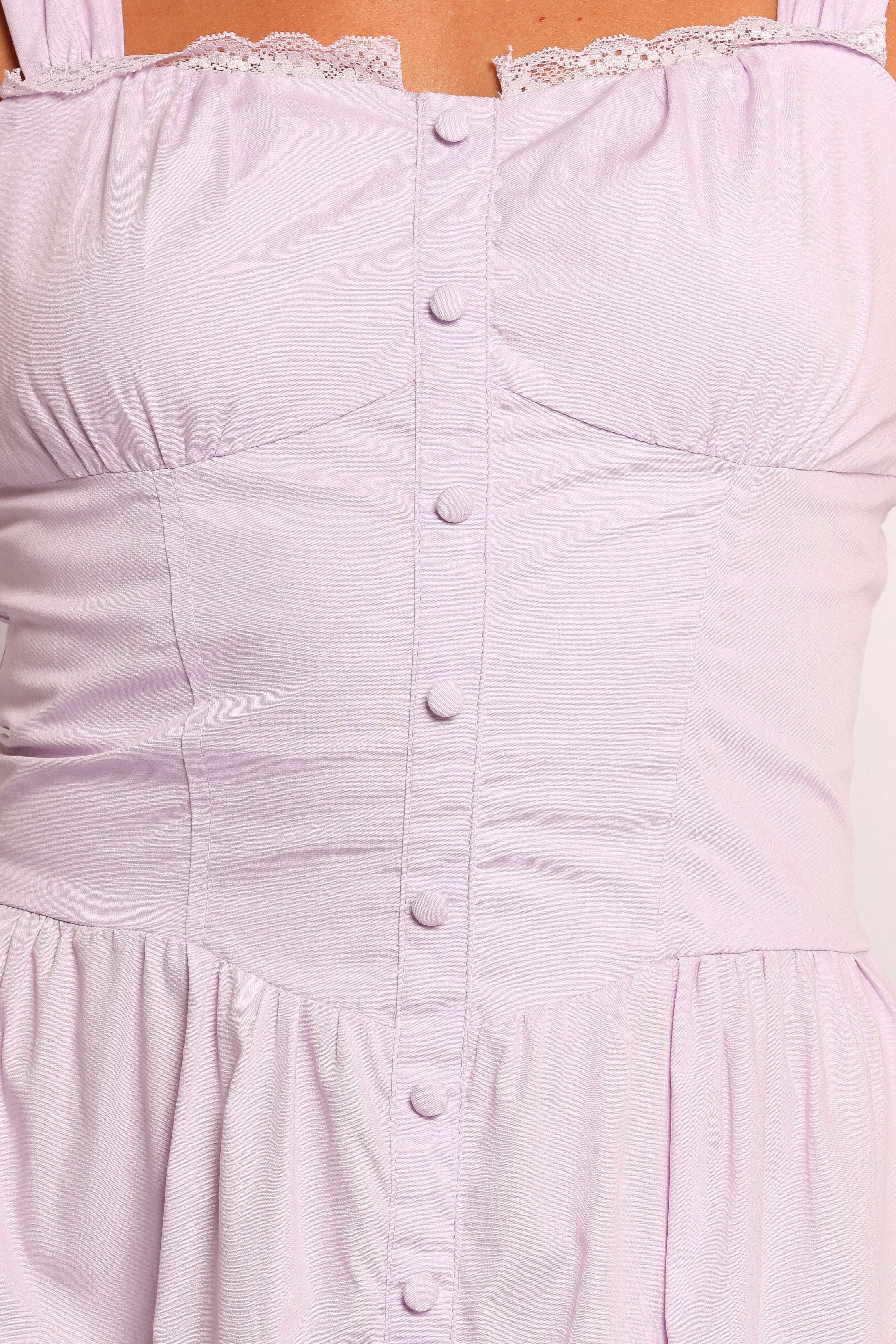 Lilac Cotton Maxi Dress with Square Neckline & Adjustable Straps - Bellus