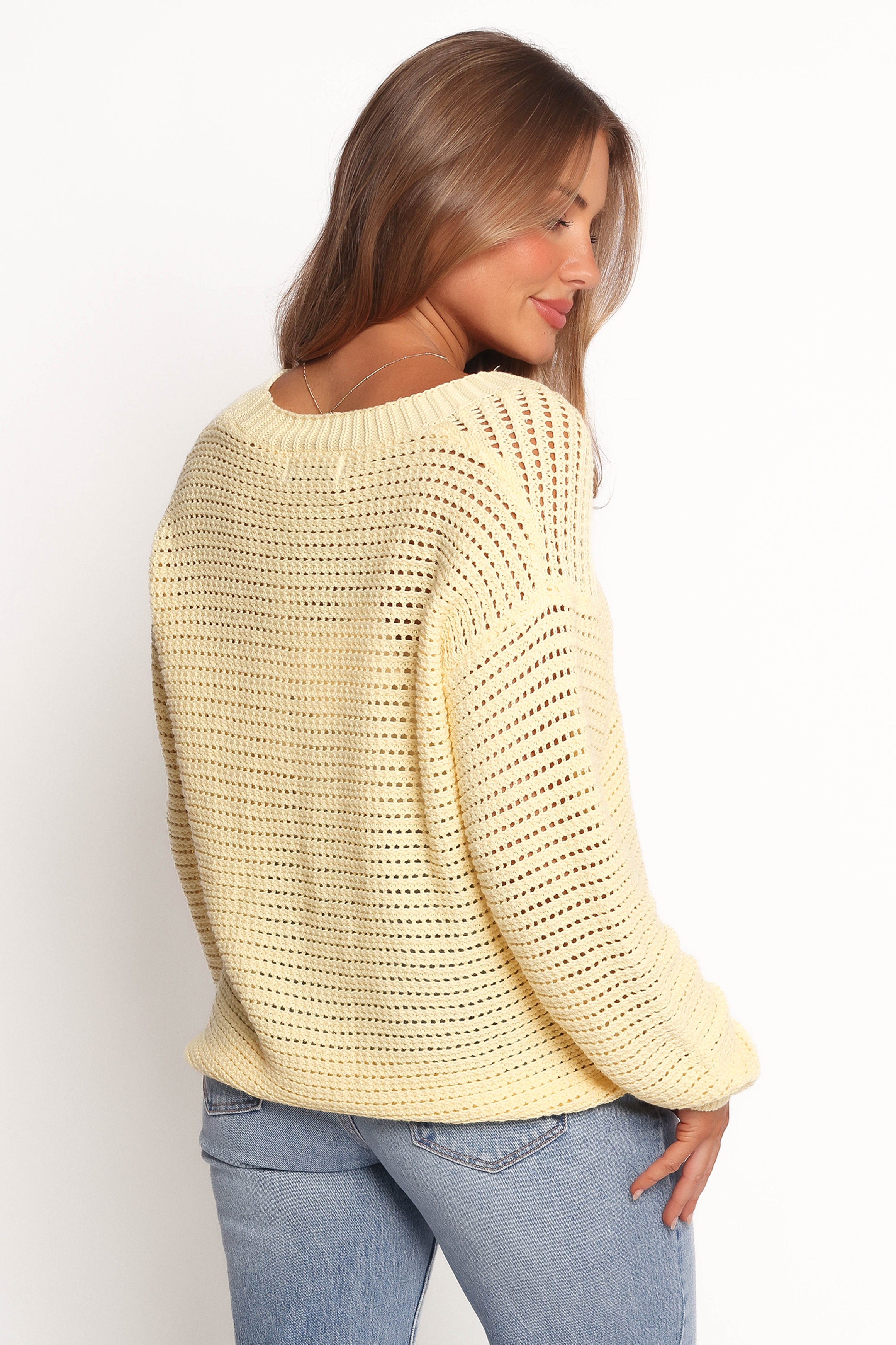 Yellow V-Neck Cotton Cardigan with Front Buttons - Carrie