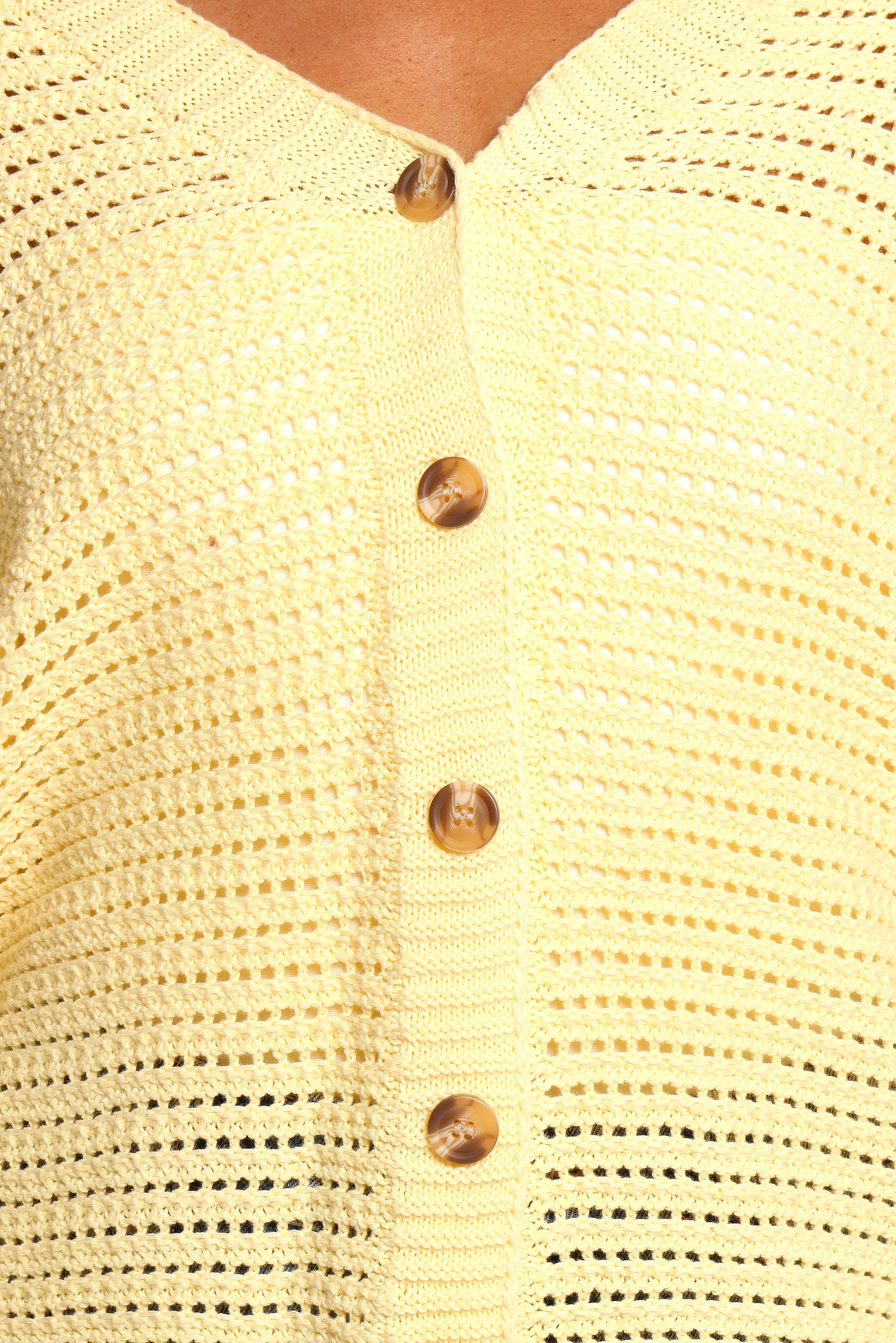 Yellow V-Neck Cotton Cardigan with Front Buttons - Carrie