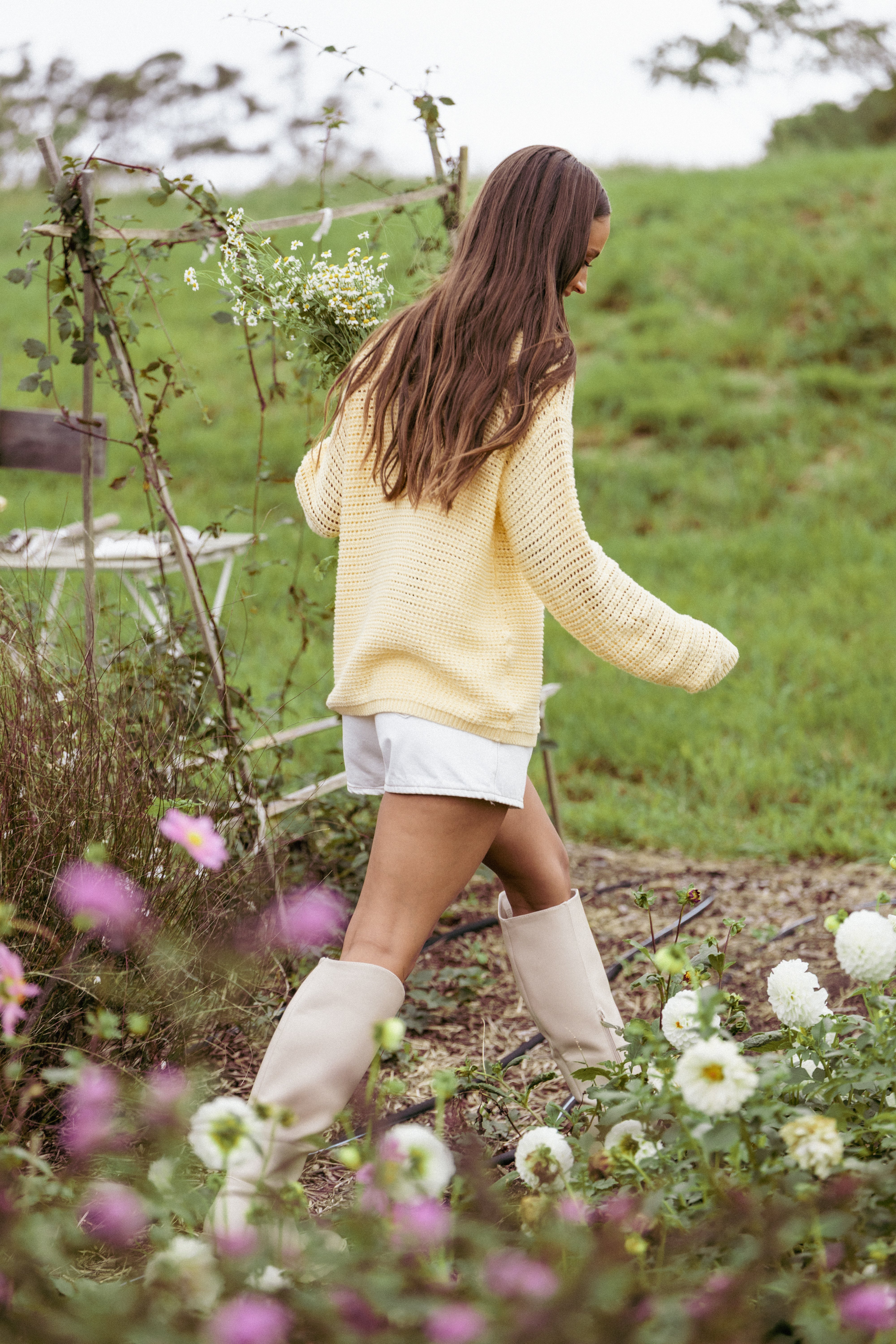 Yellow V-Neck Cotton Cardigan with Front Buttons - Carrie