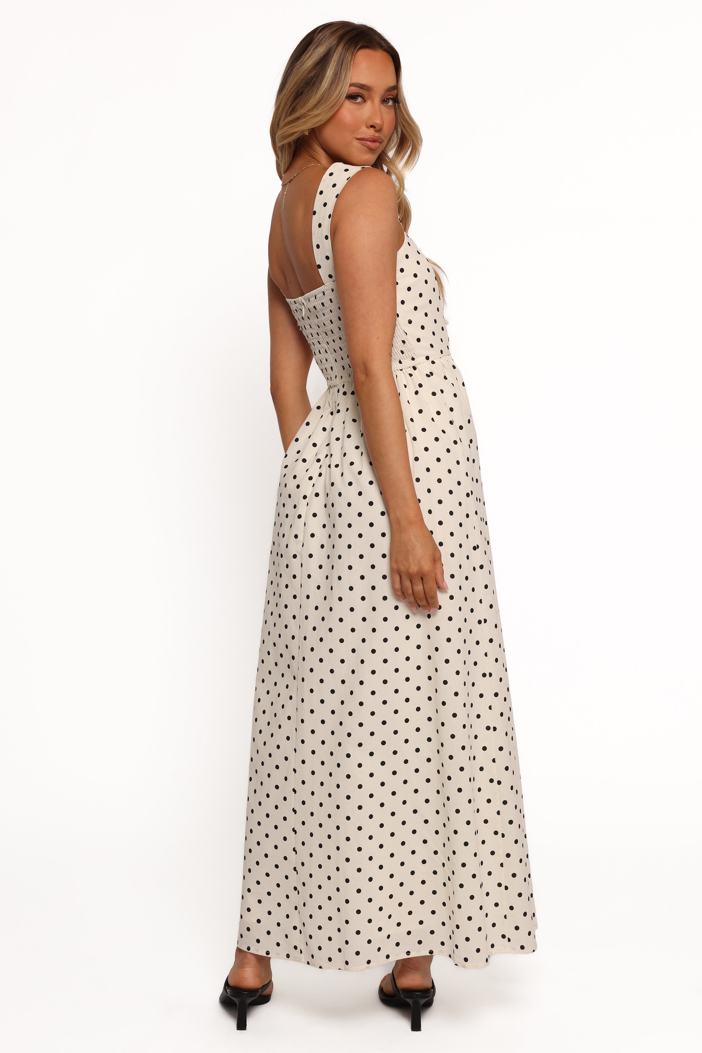 White Polka Dot Jenni Maxi Dress - Square Neck A-Line Cotton