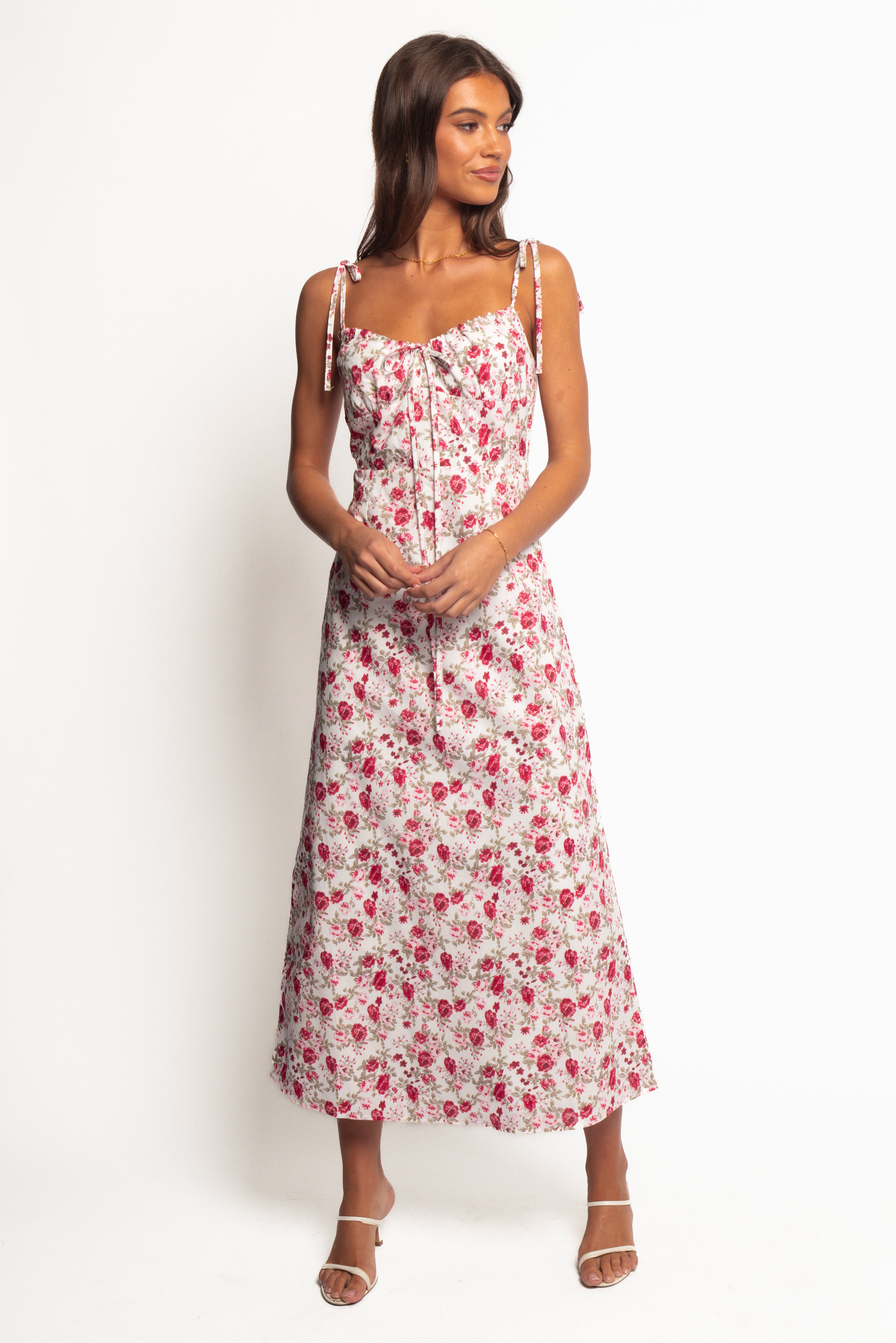 Rose Print Imelda Midi Dress with Adjustable Straps