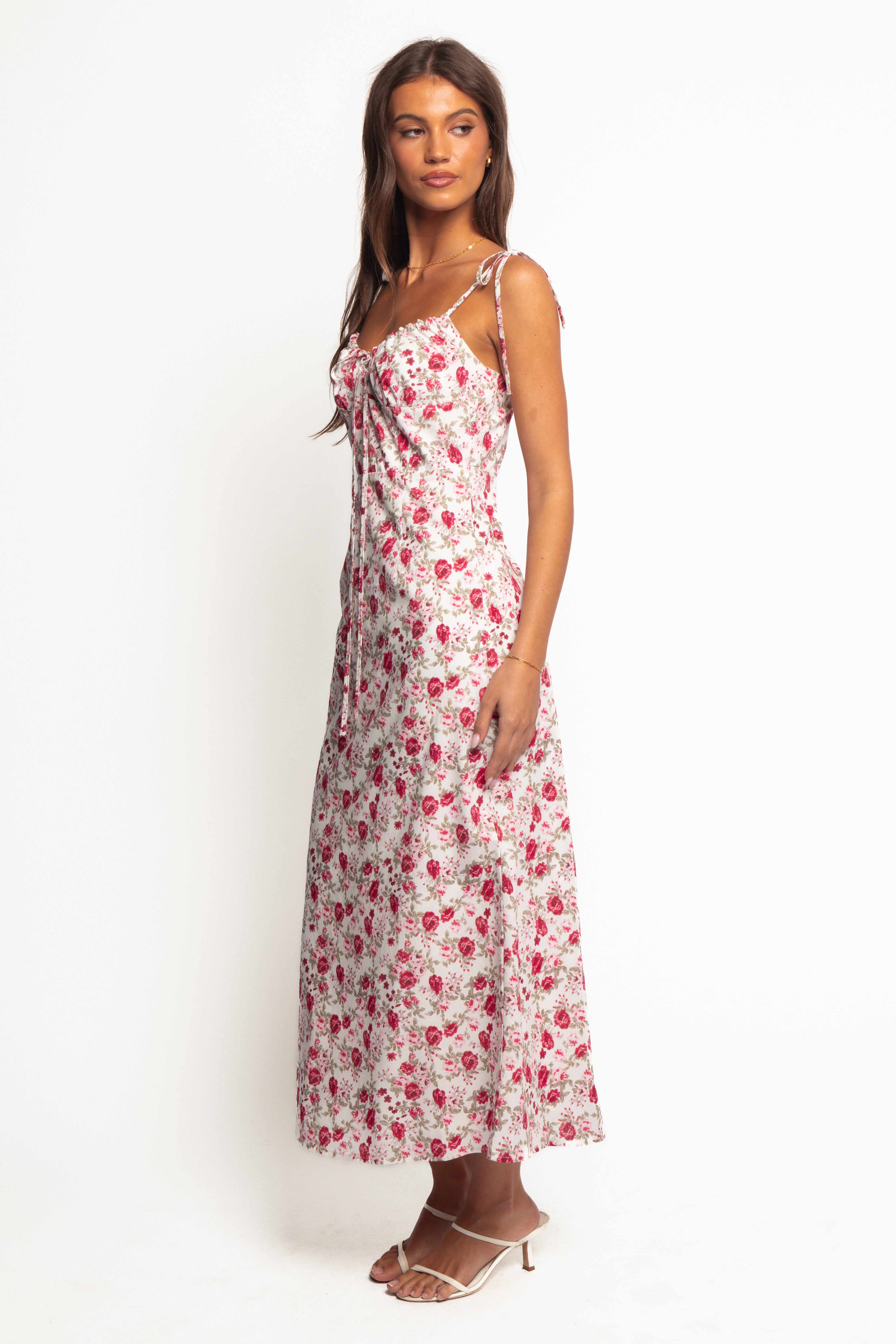 Rose Print Imelda Midi Dress with Adjustable Straps