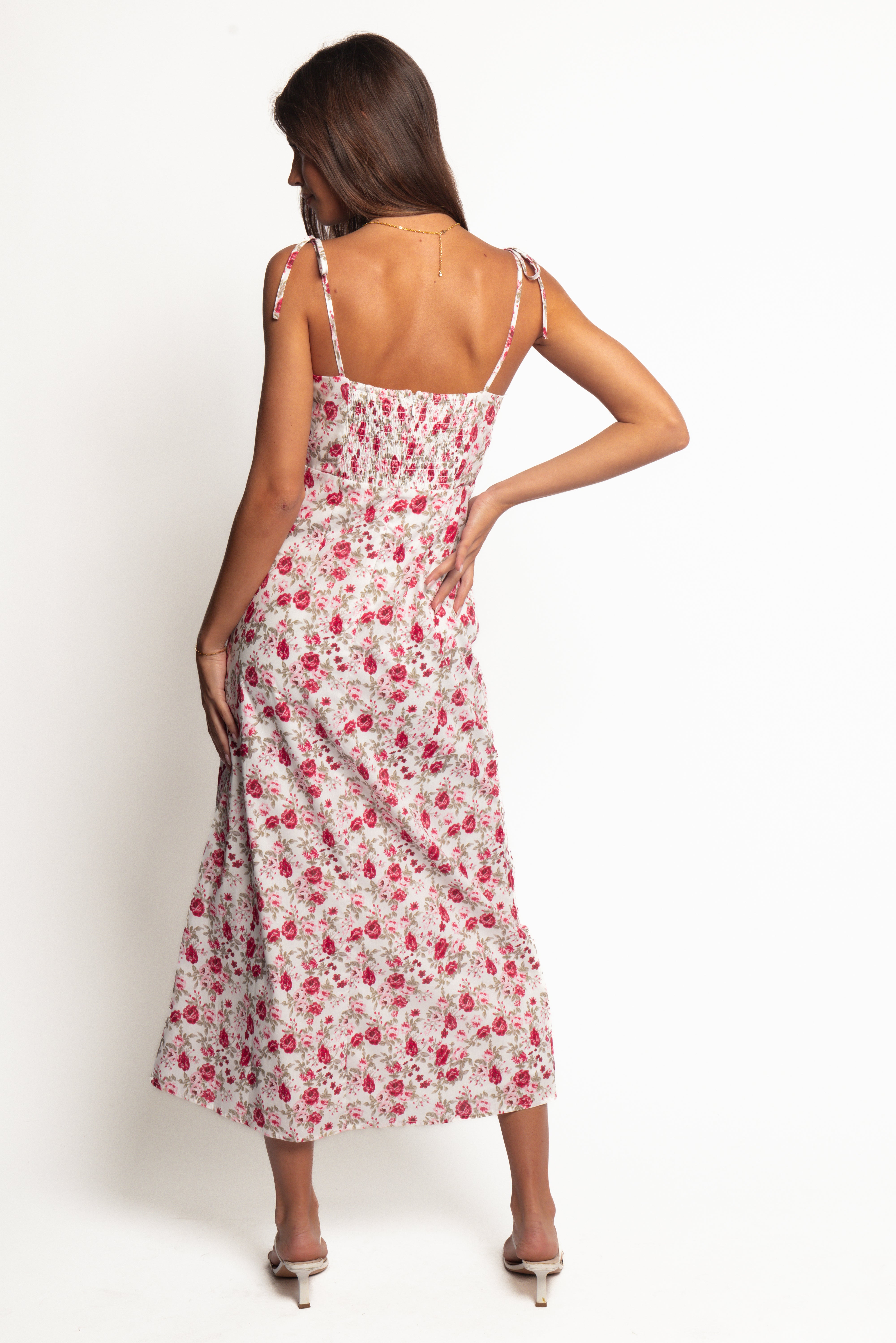 Rose Print Imelda Midi Dress with Adjustable Straps