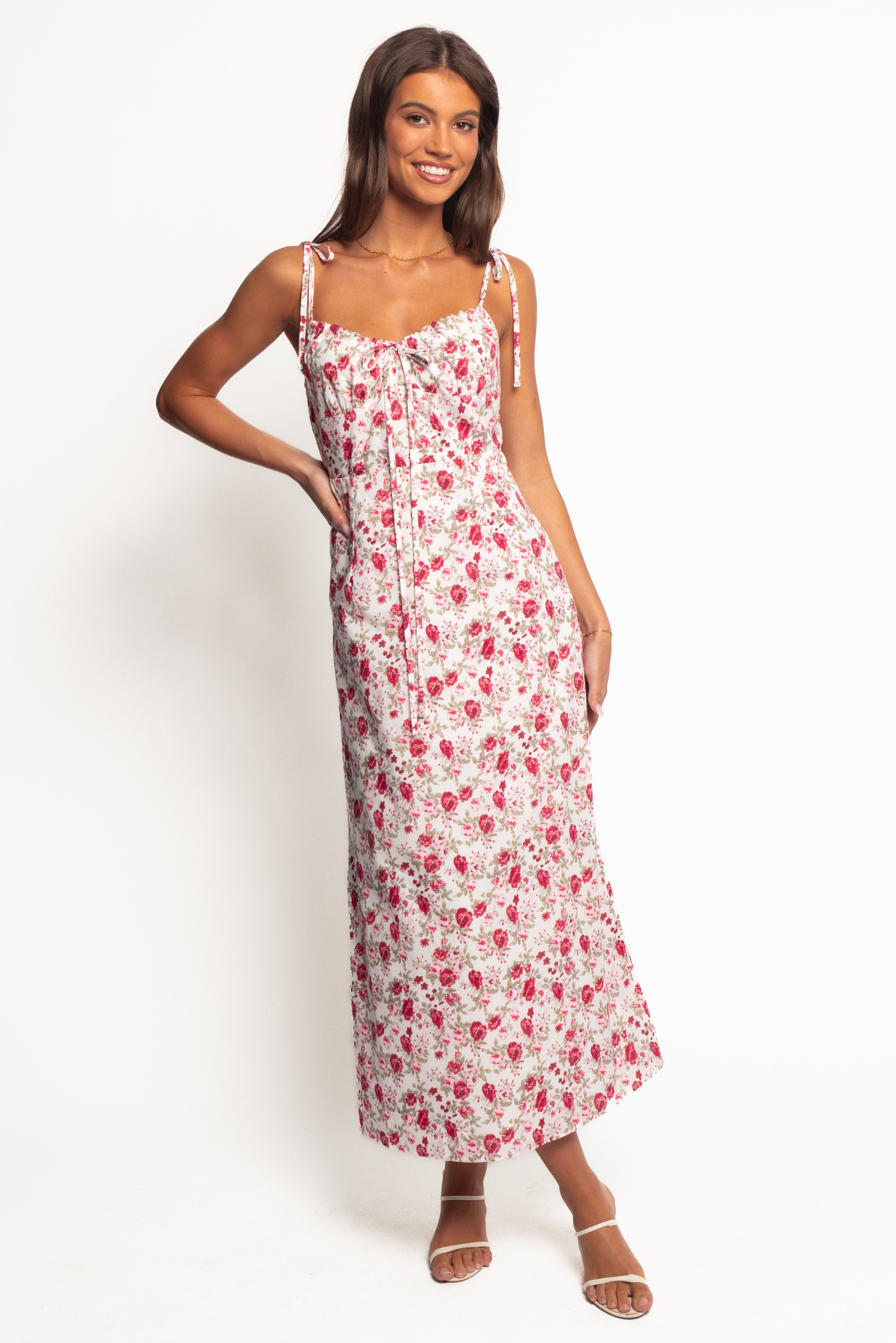 Rose Print Imelda Midi Dress with Adjustable Straps