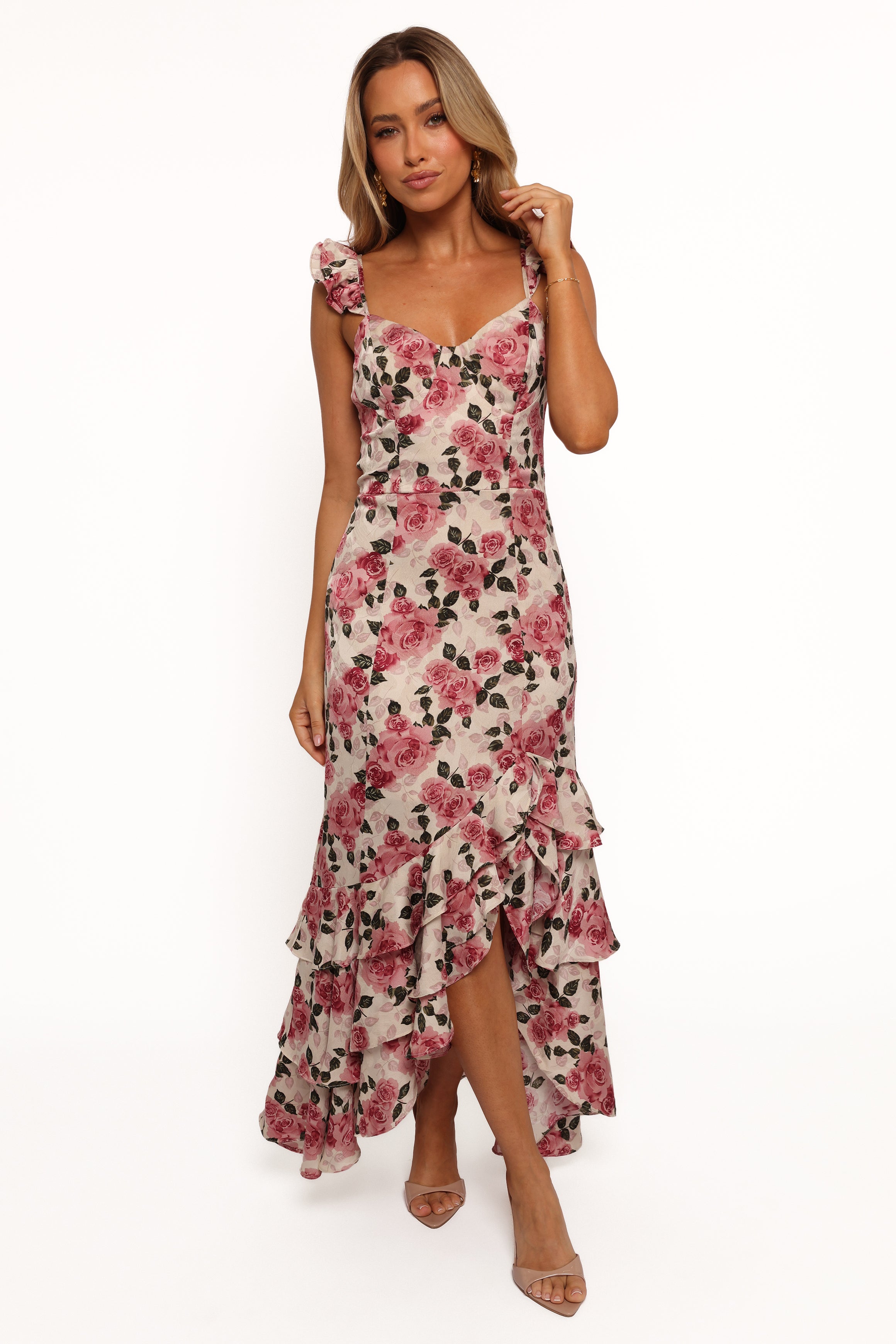 Zanie Floral Maxi Dress with V Neck & Adjustable Straps