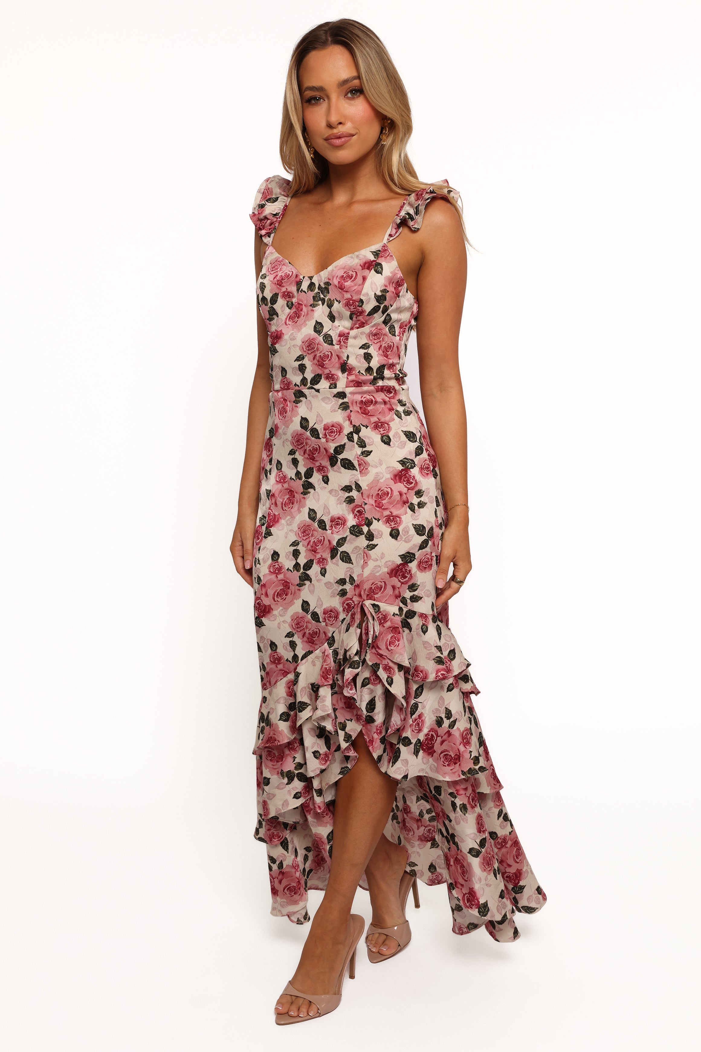 Zanie Floral Maxi Dress with V Neck & Adjustable Straps