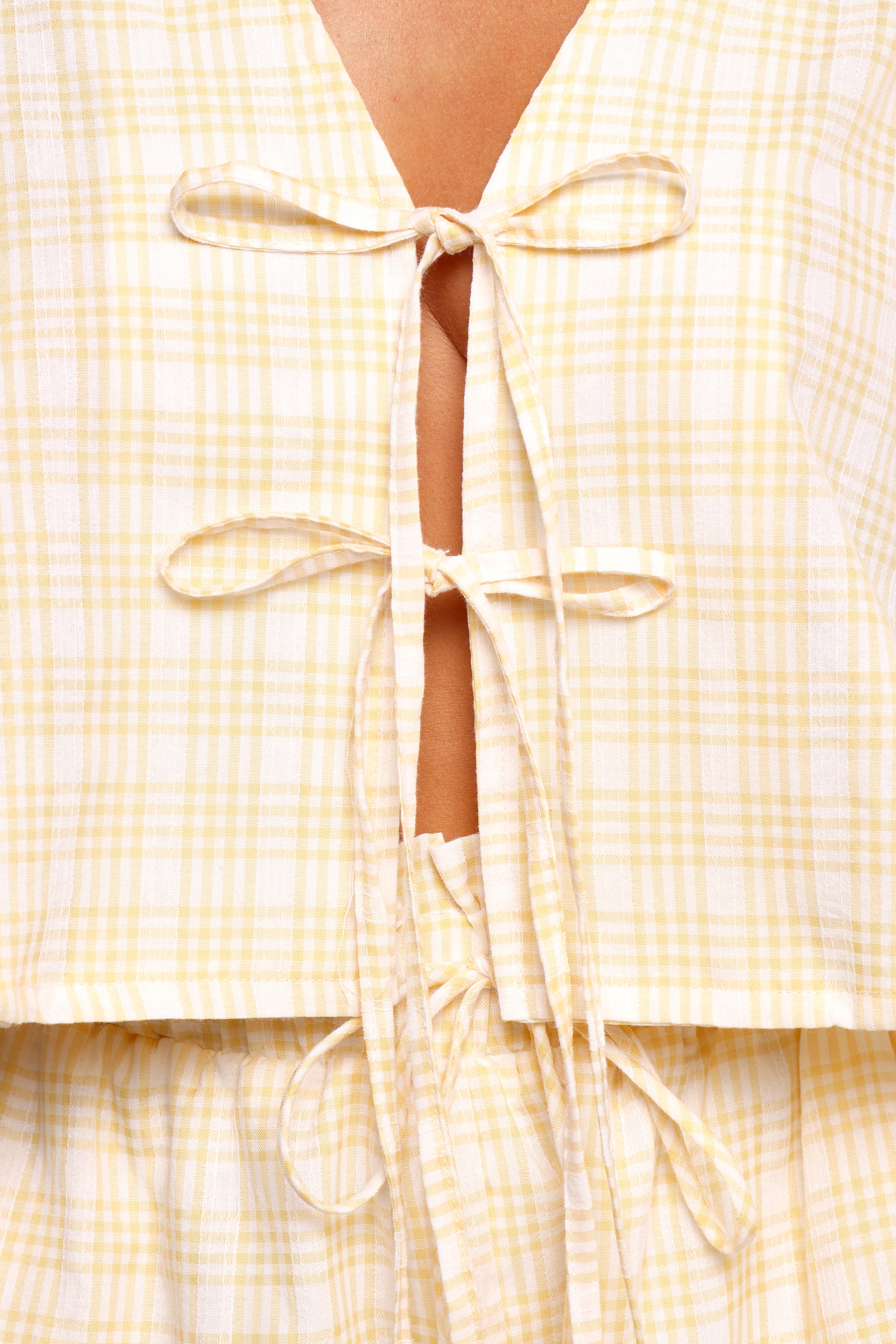 Women's Yellow Gingham Short Set - Cropped Top & Drawstring Shorts