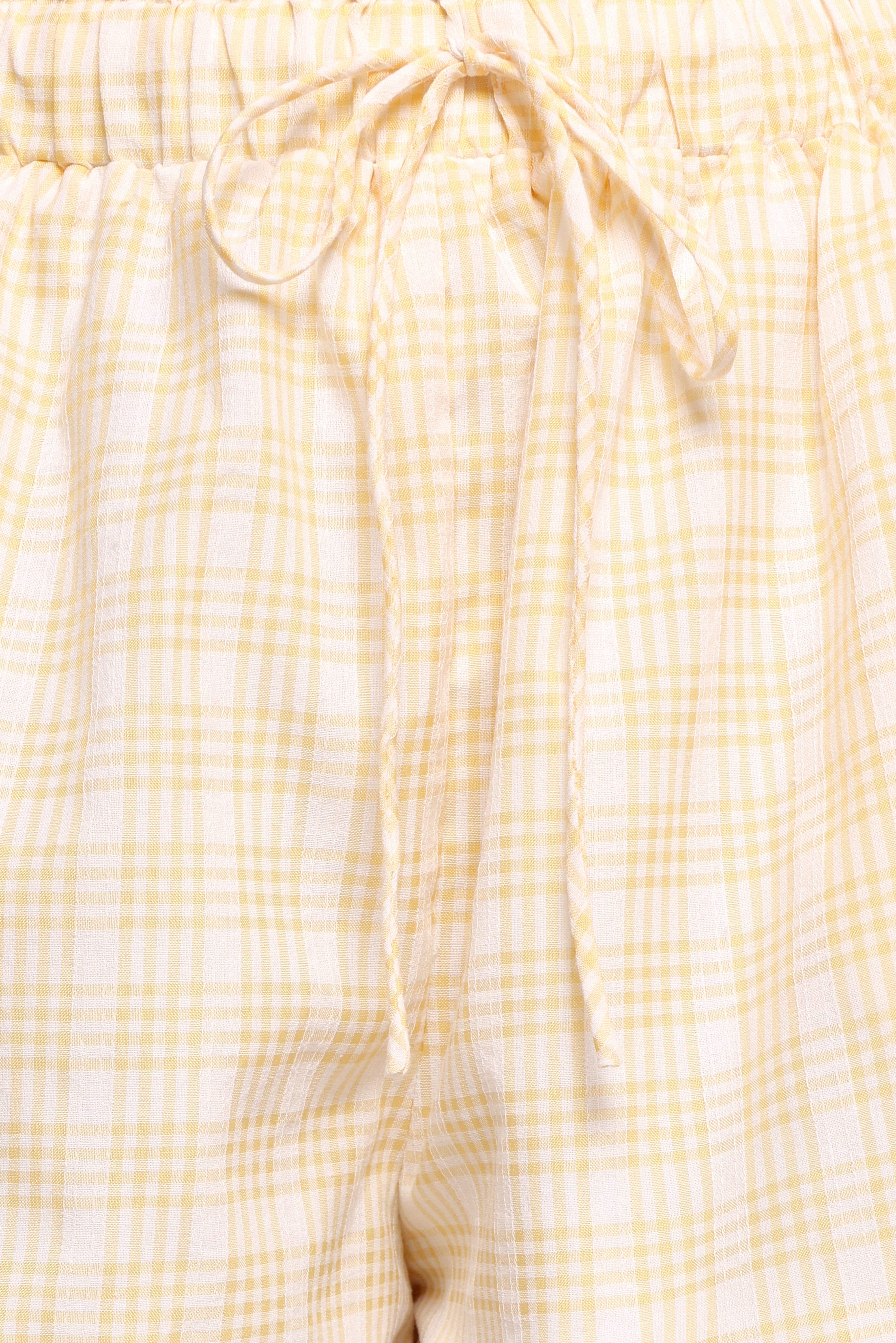 Women's Yellow Gingham Short Set - Cropped Top & Drawstring Shorts