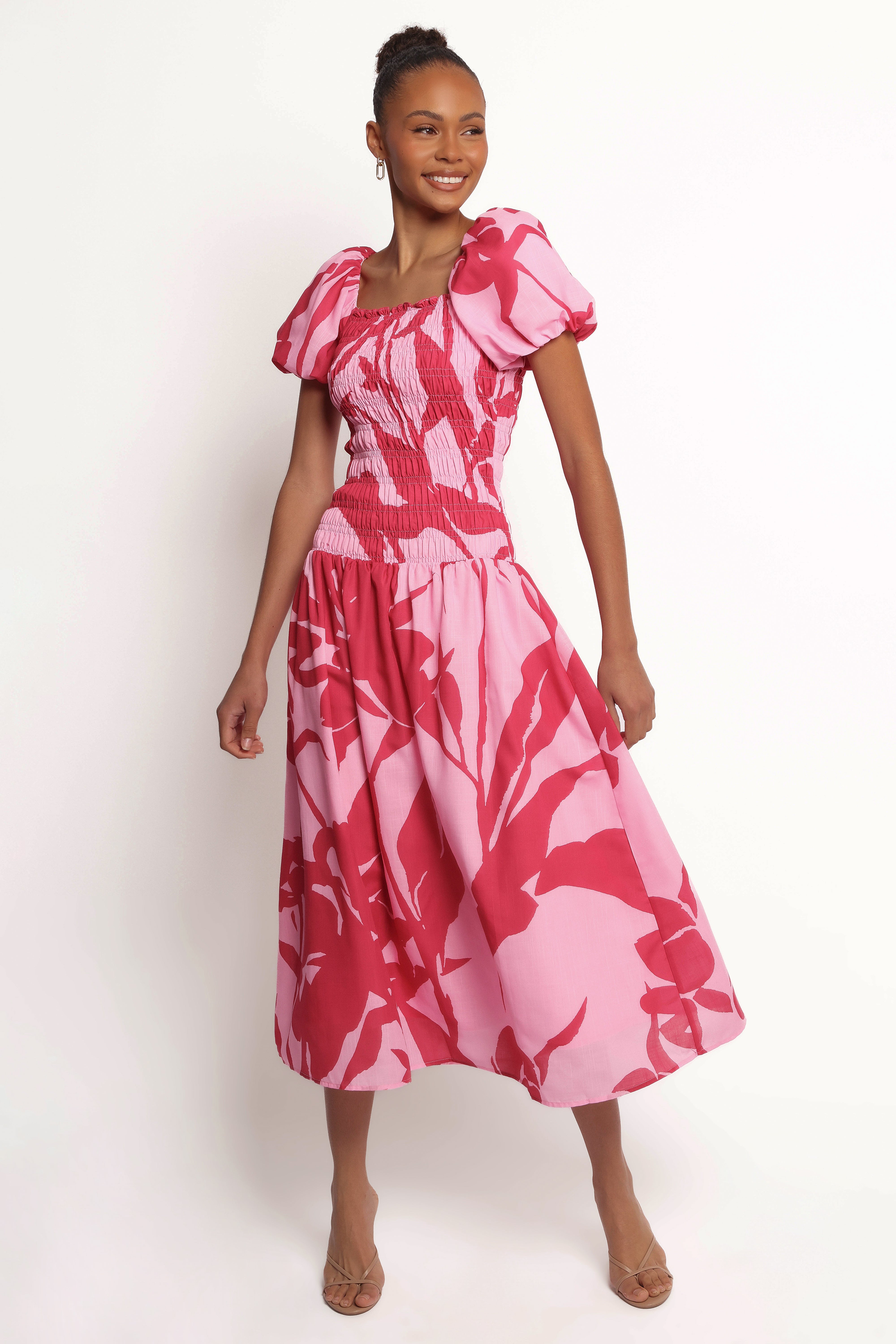 Bradley Floral Maxi Dress - Pink Flowy Square Neck Rayon