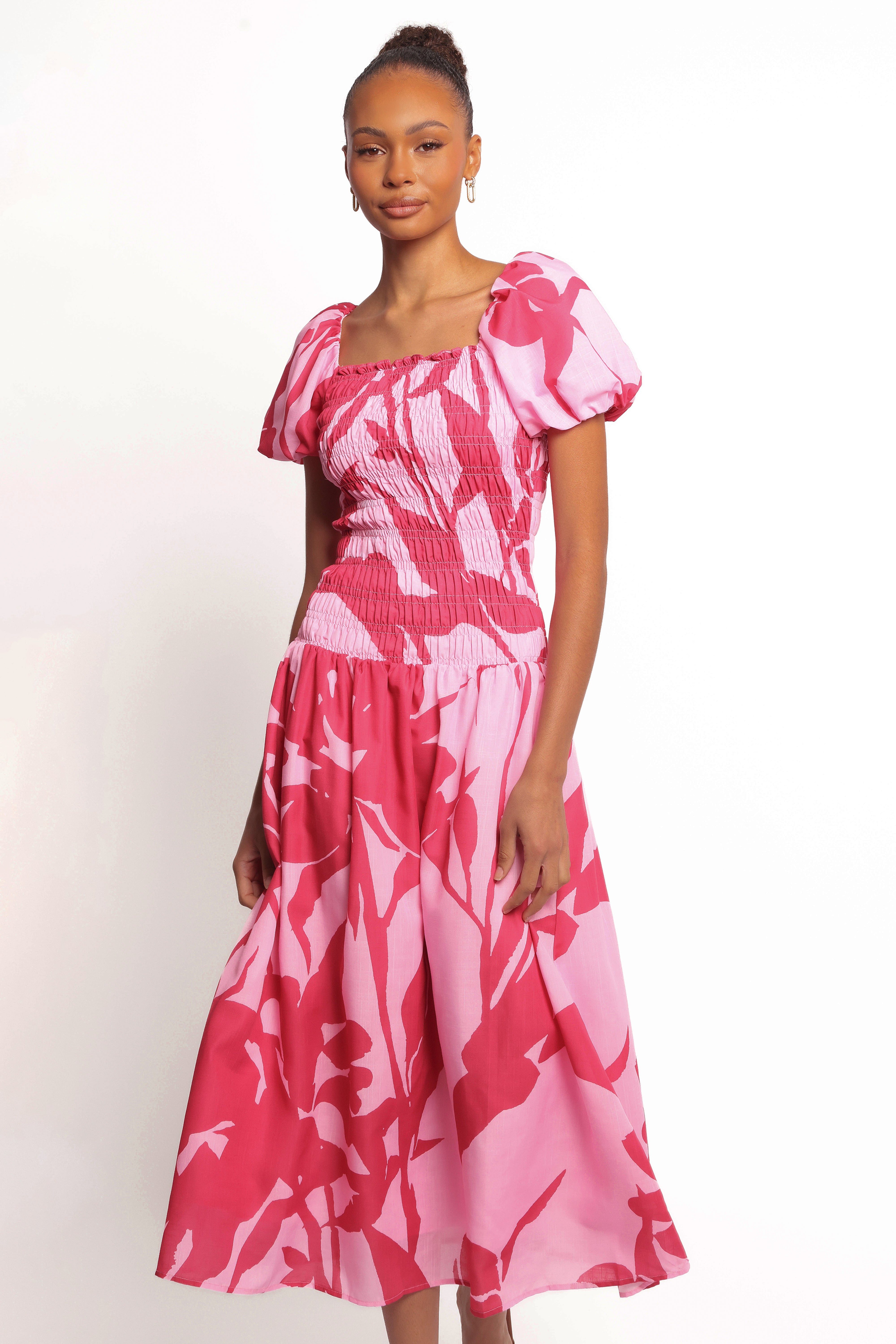 Bradley Floral Maxi Dress - Pink Flowy Square Neck Rayon