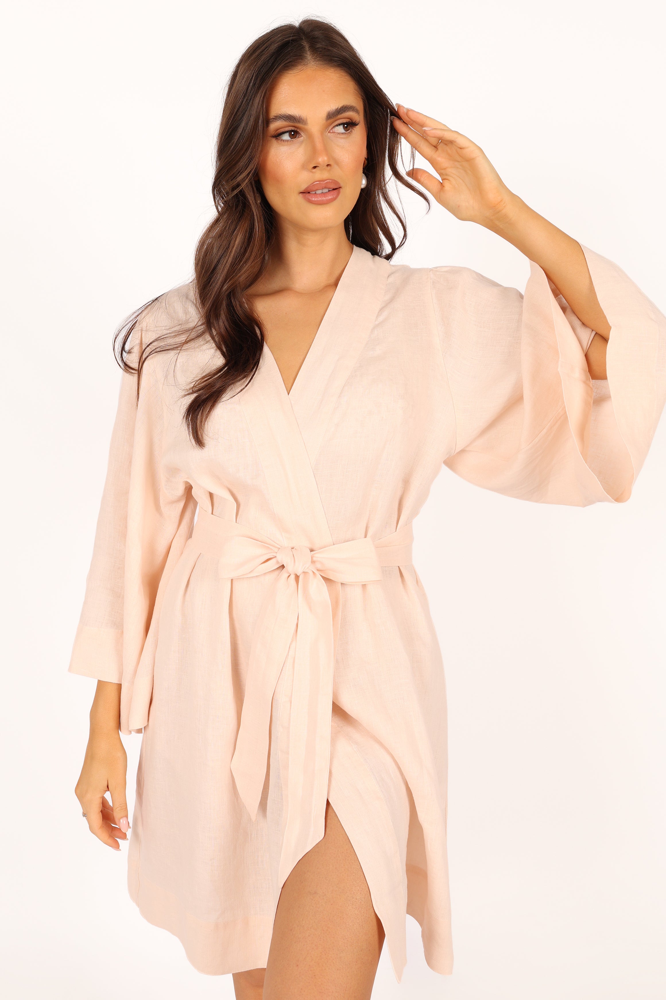 Nuala Blush Linen Robe - Long Sleeve Relaxed Fit