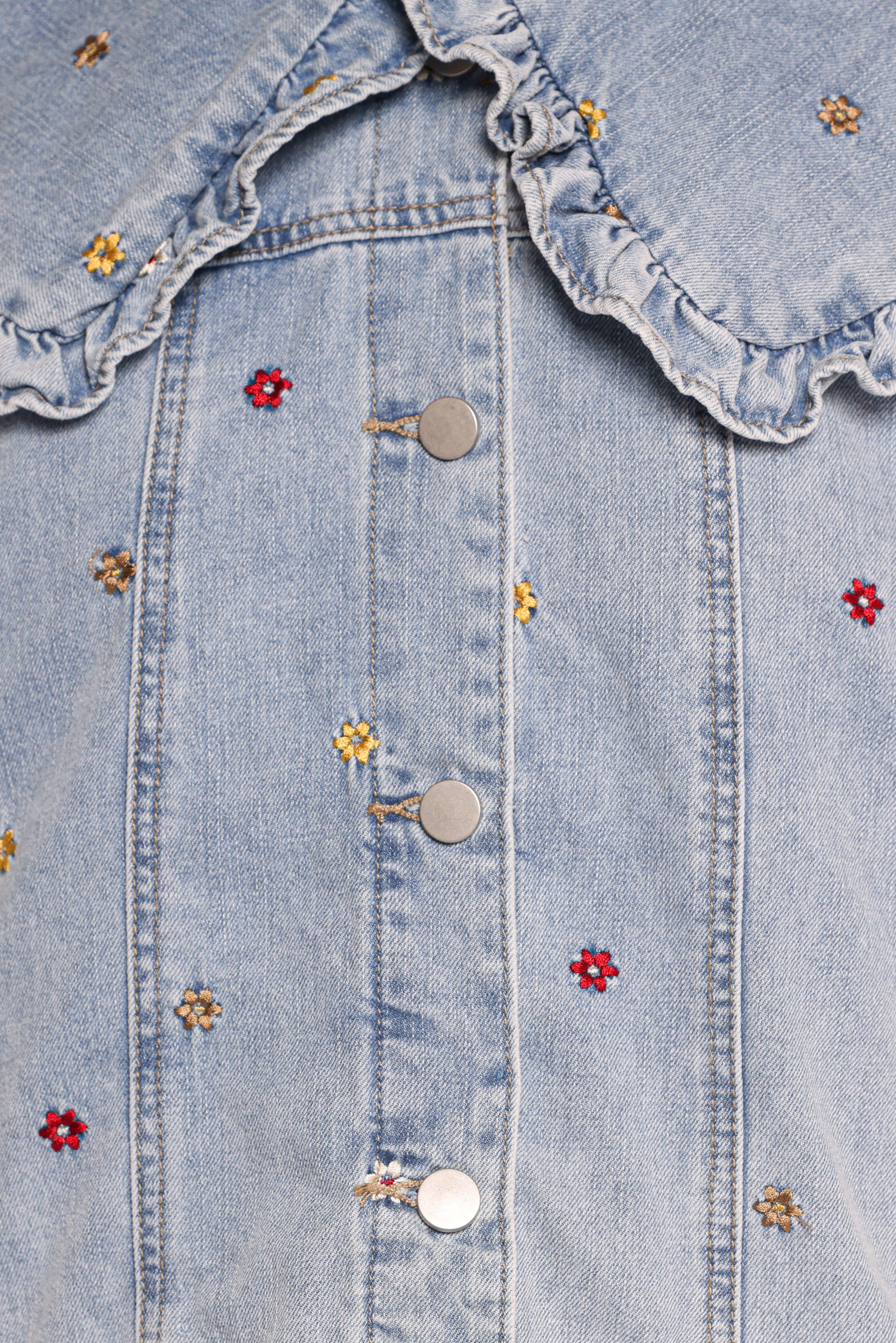 Floral Embroidered Denim Jacket for Women - Medium Blue