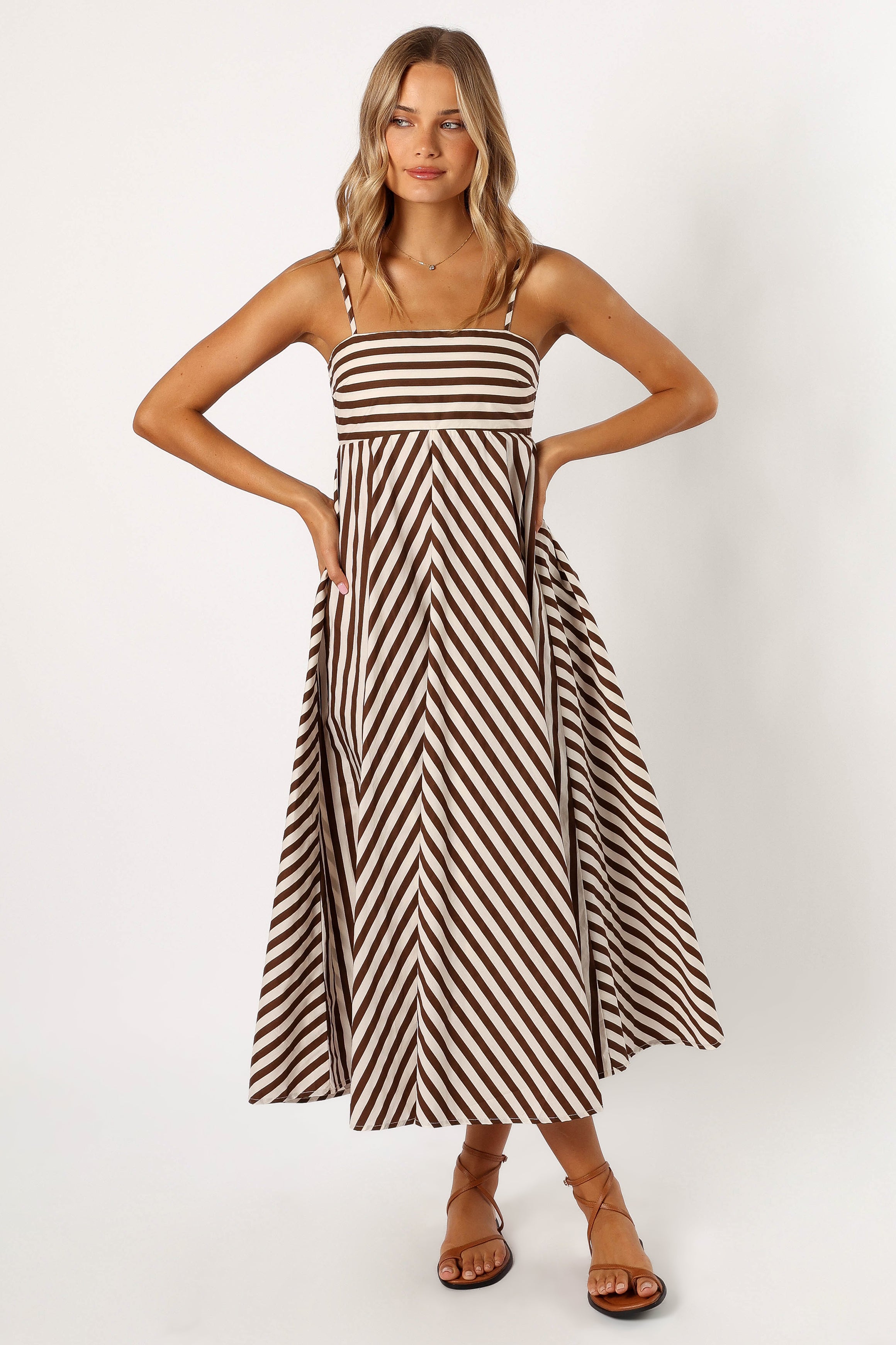 Chocolate Cotton Maxi Dress with Adjustable Straps - Mercury
