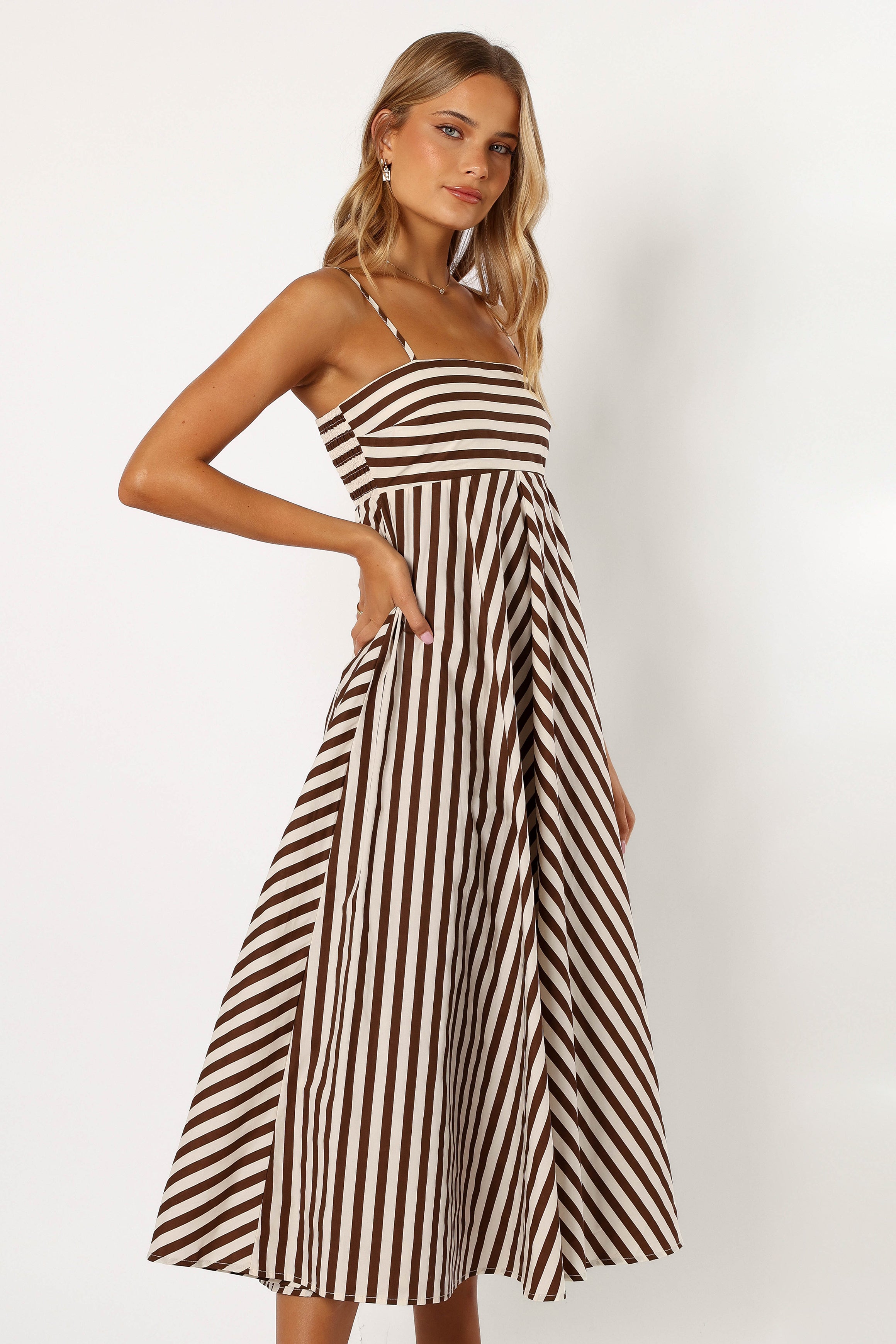 Chocolate Cotton Maxi Dress with Adjustable Straps - Mercury