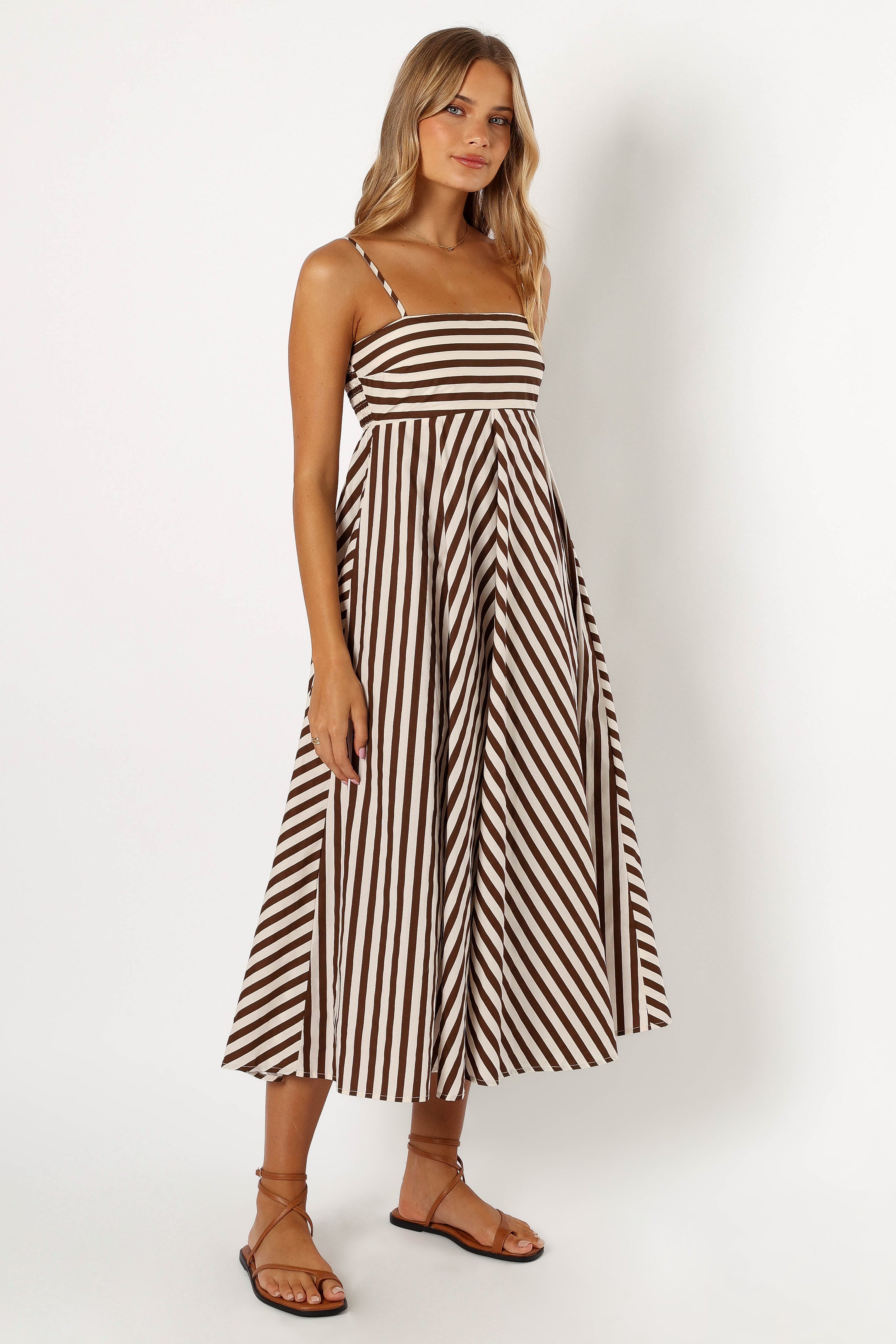 Chocolate Cotton Maxi Dress with Adjustable Straps - Mercury
