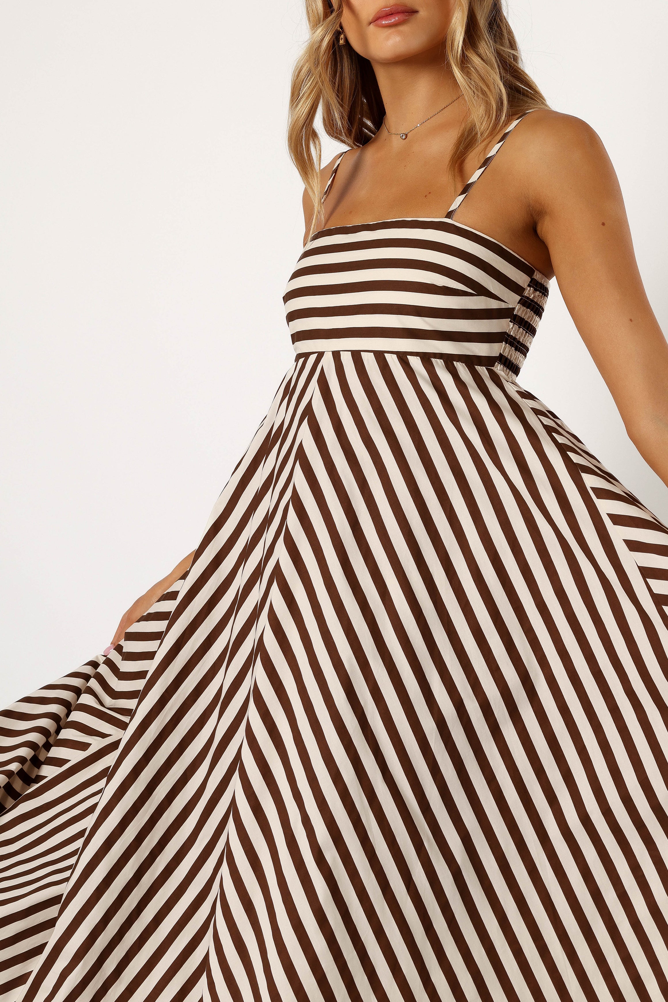 Chocolate Cotton Maxi Dress with Adjustable Straps - Mercury