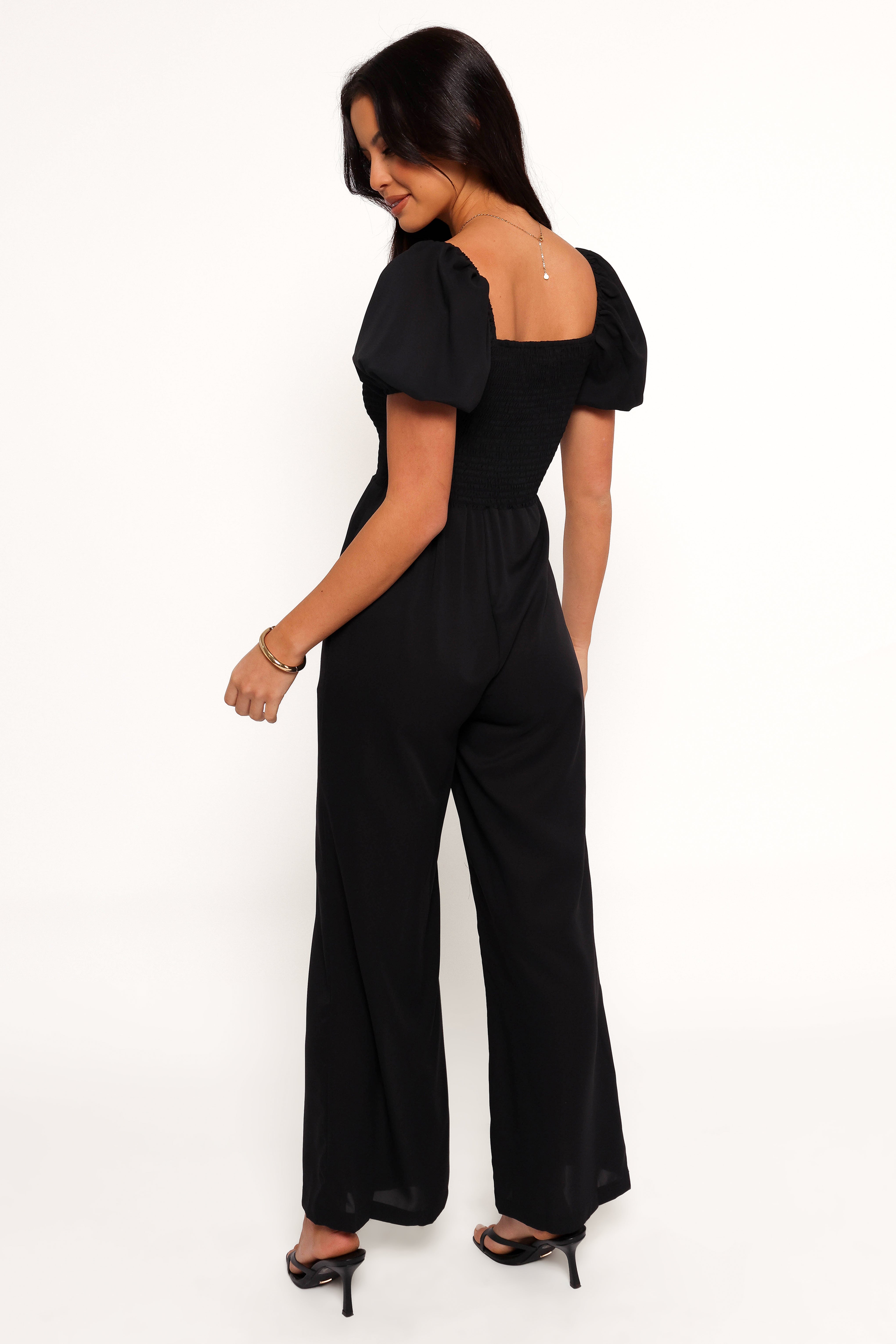 Black Jolene Jumpsuit with Side Pockets & Shirred Bodice