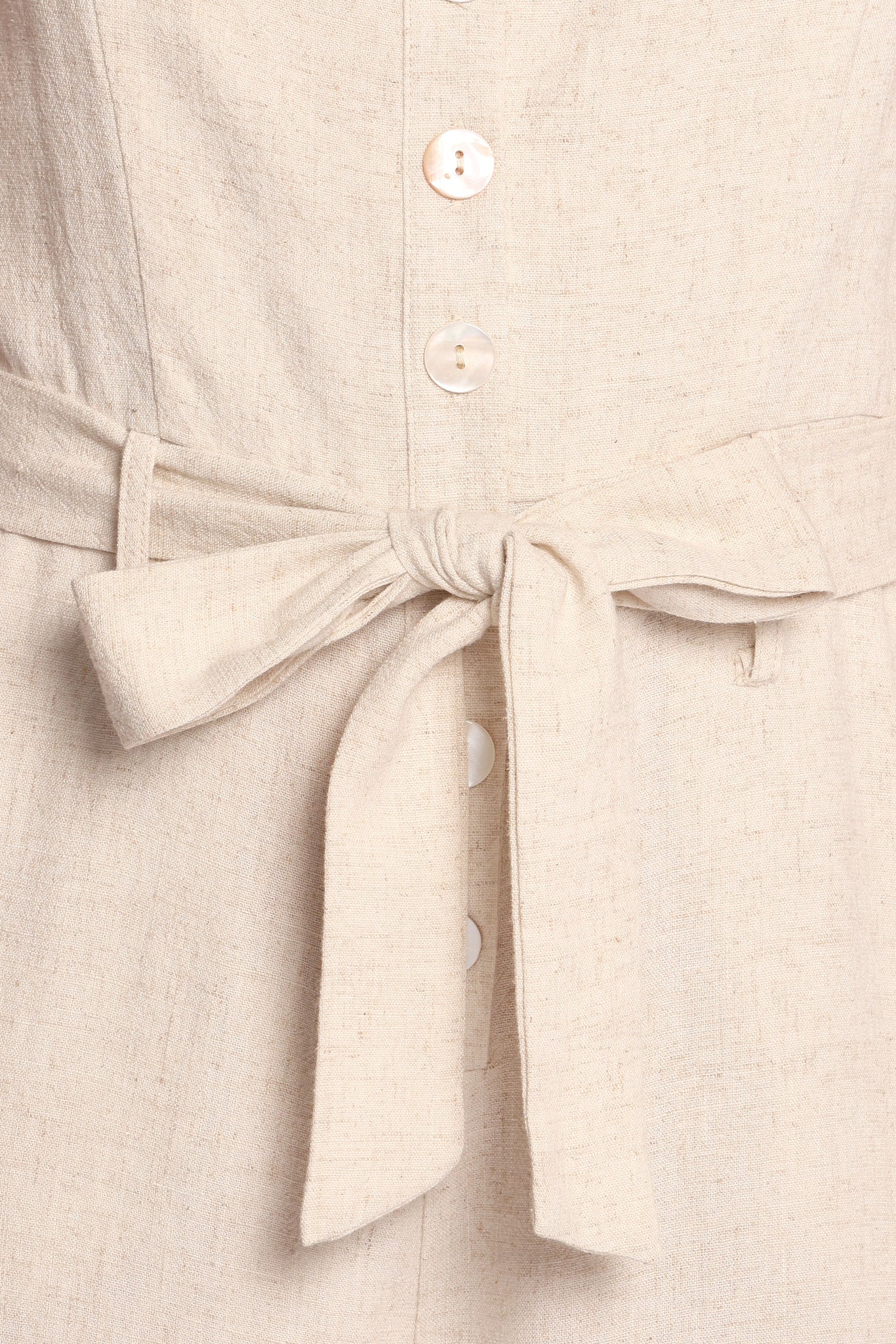 Rachel Linen-Blend Jumpsuit with Square Neck & Waist Tie - Beige
