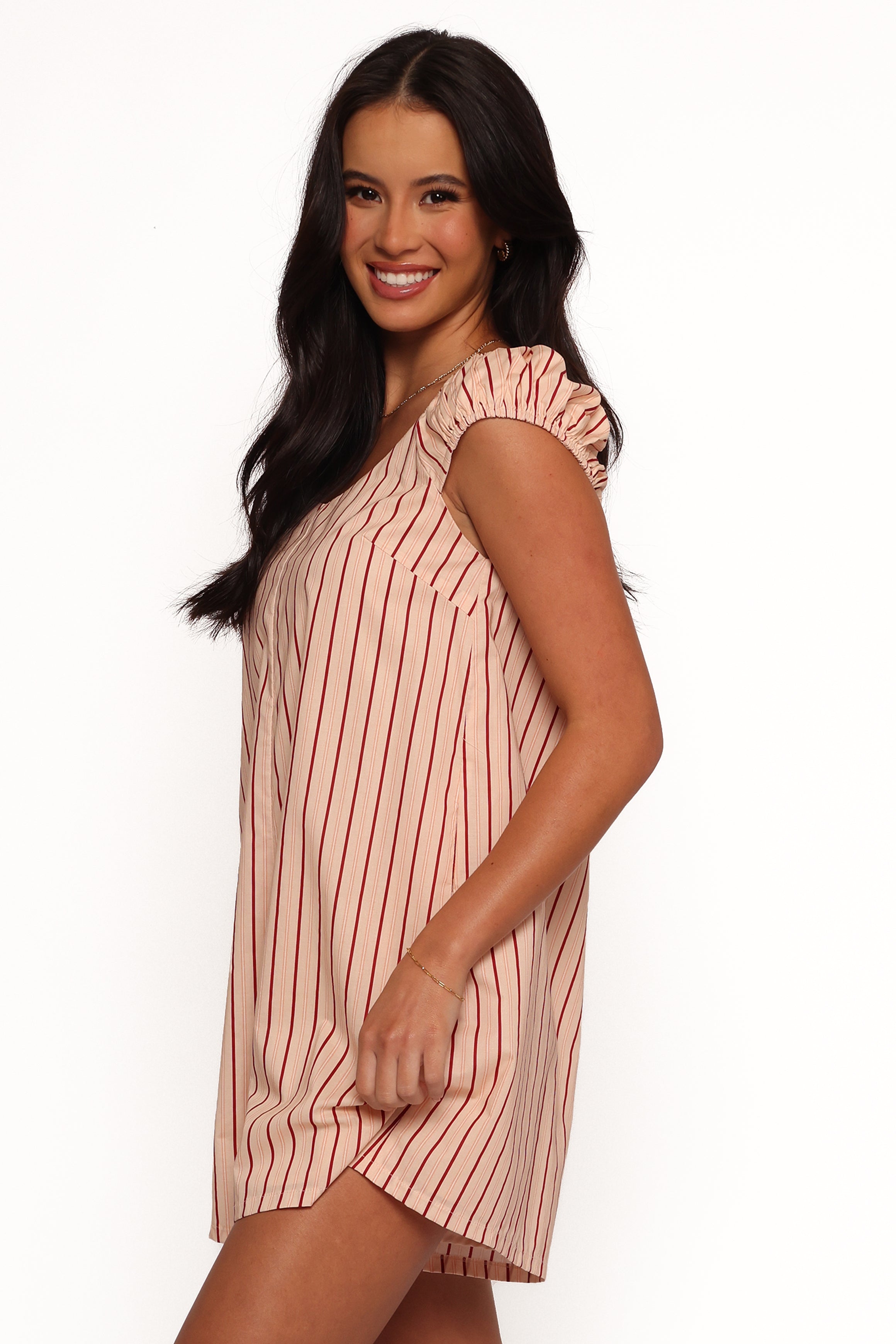 Women's Pink Striped Cotton Playsuit - Scobbie Romper with Pockets