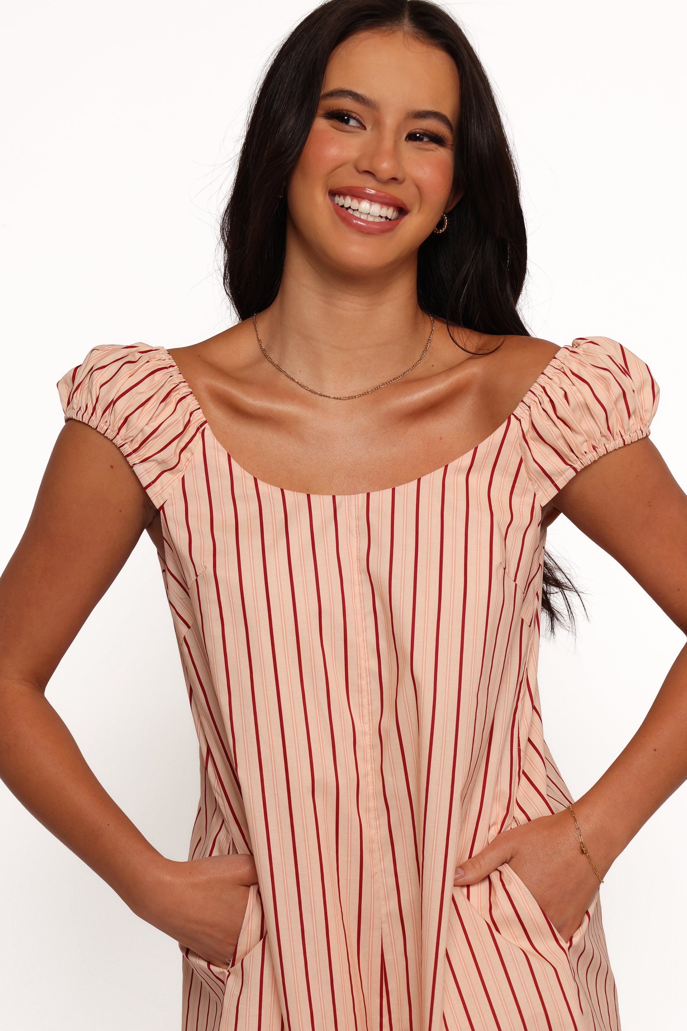 Women's Pink Striped Cotton Playsuit - Scobbie Romper with Pockets