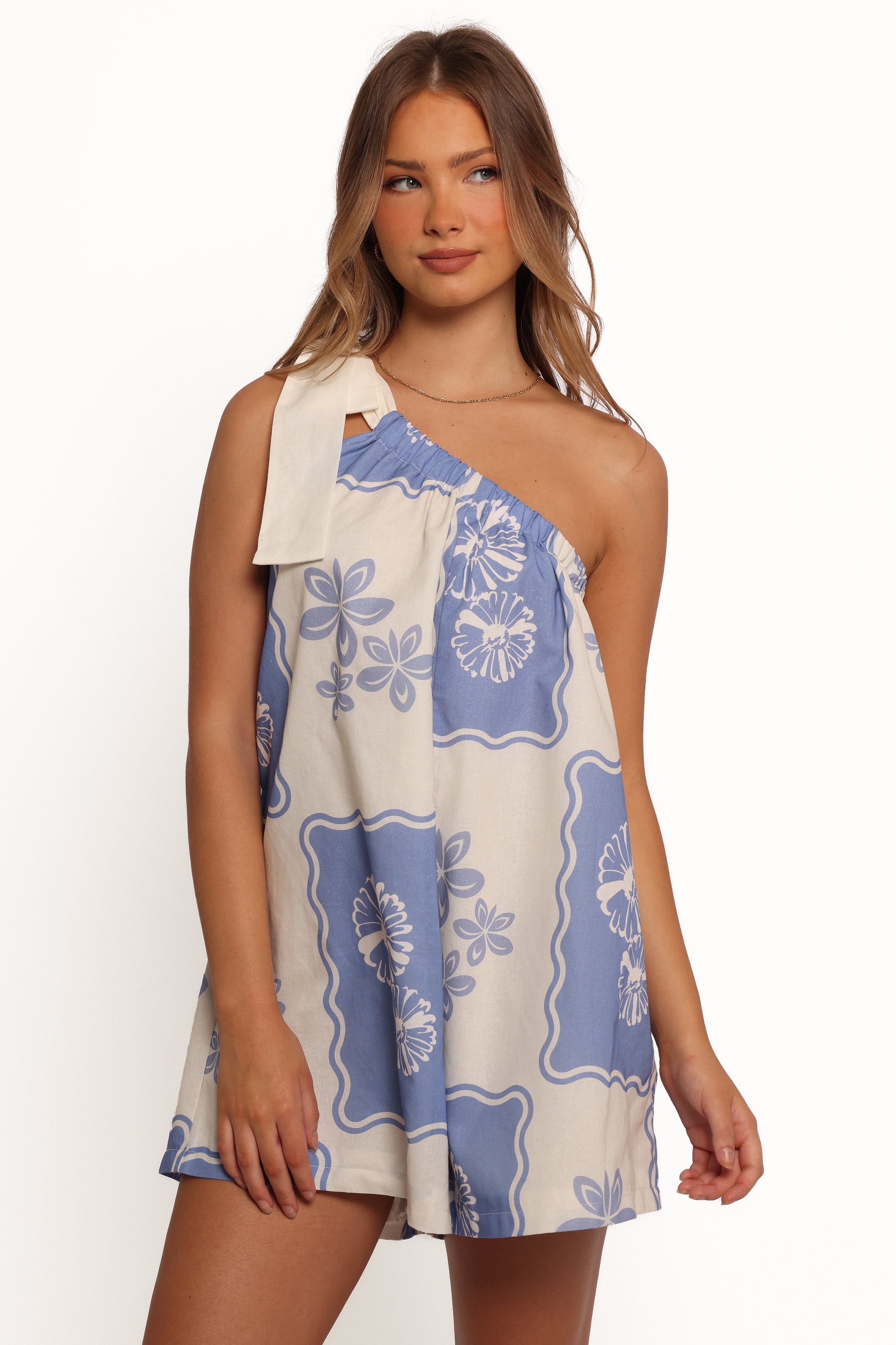 Blue Dahlia One Shoulder Playsuit - Floral Print Romper by Shanice