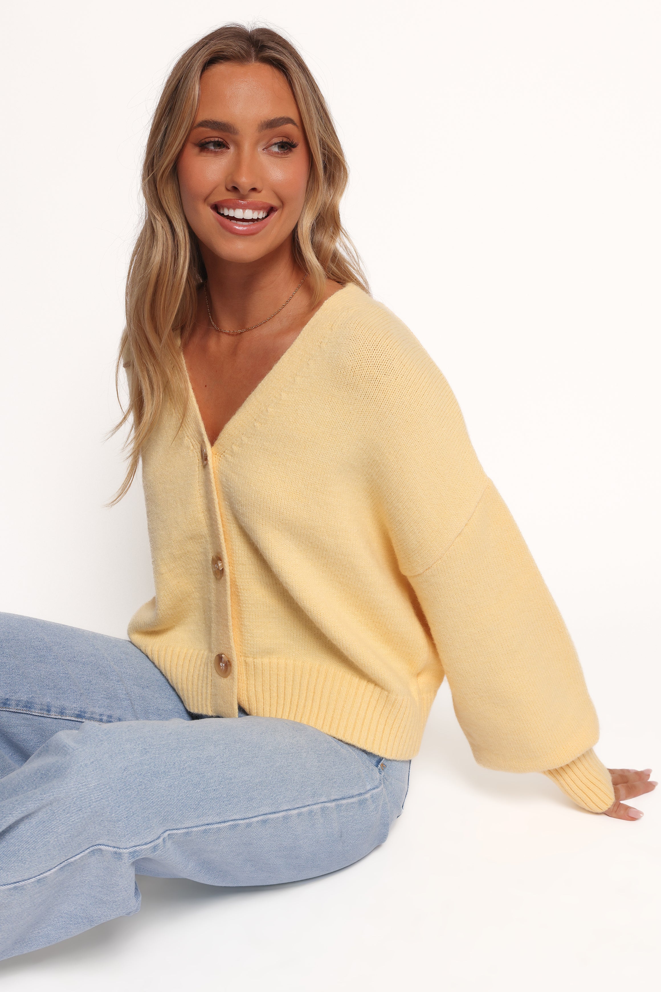 Yellow V-Neck Button Front Cardigan - Isabel