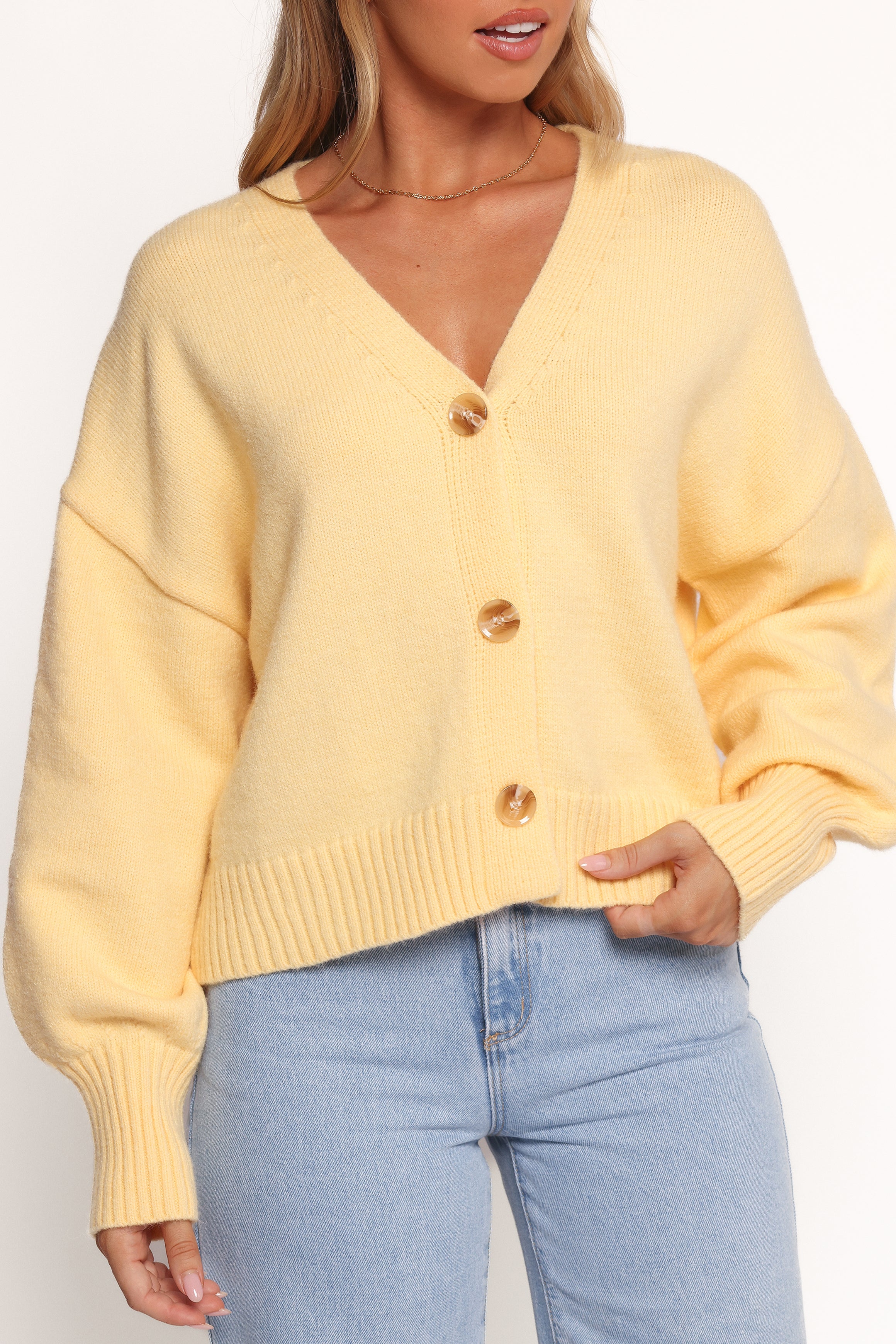 Yellow V-Neck Button Front Cardigan - Isabel